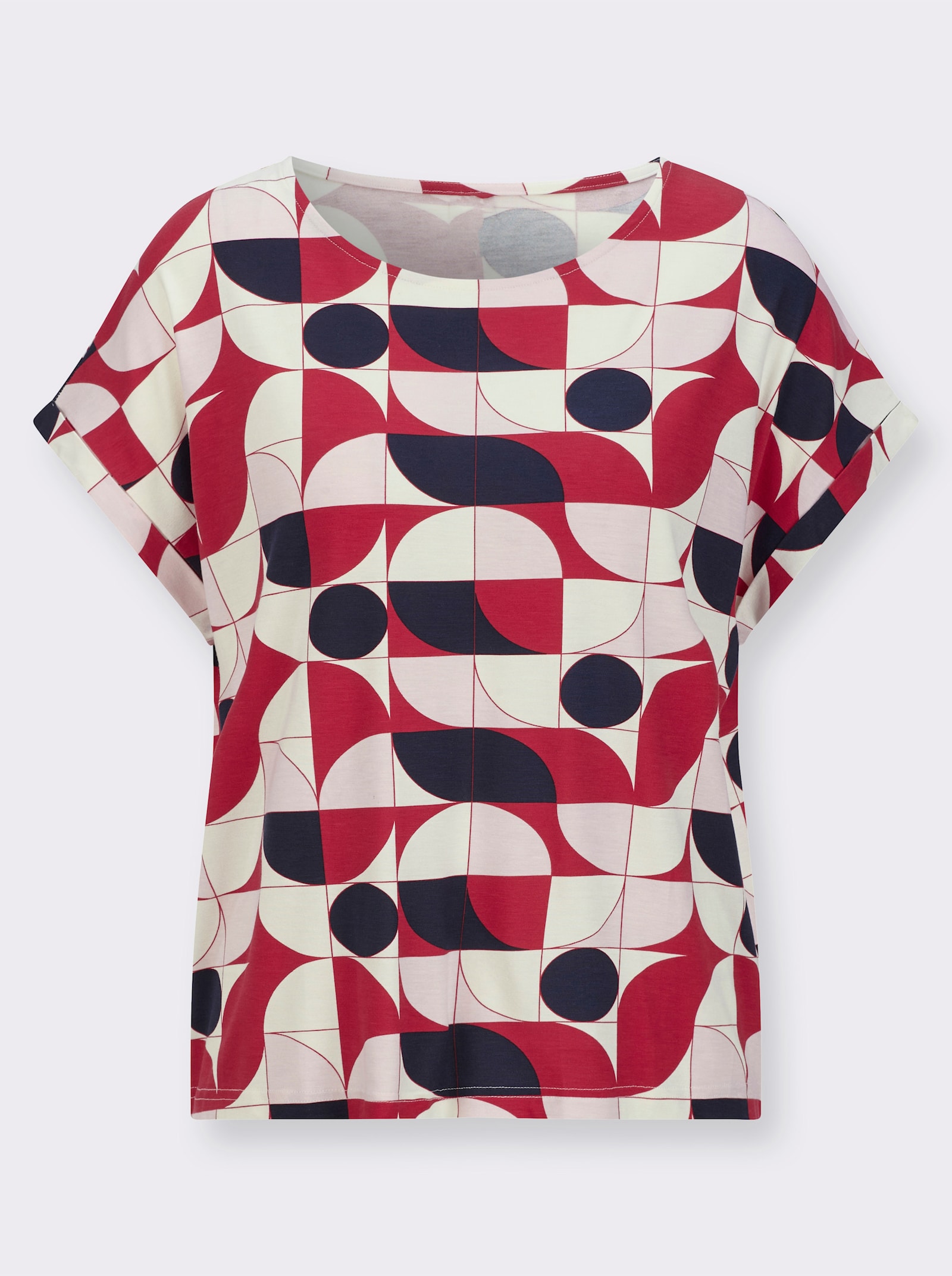Print-Shirt mit fixiertem Ärmel-Umschlag - rot-marine-bedruckt