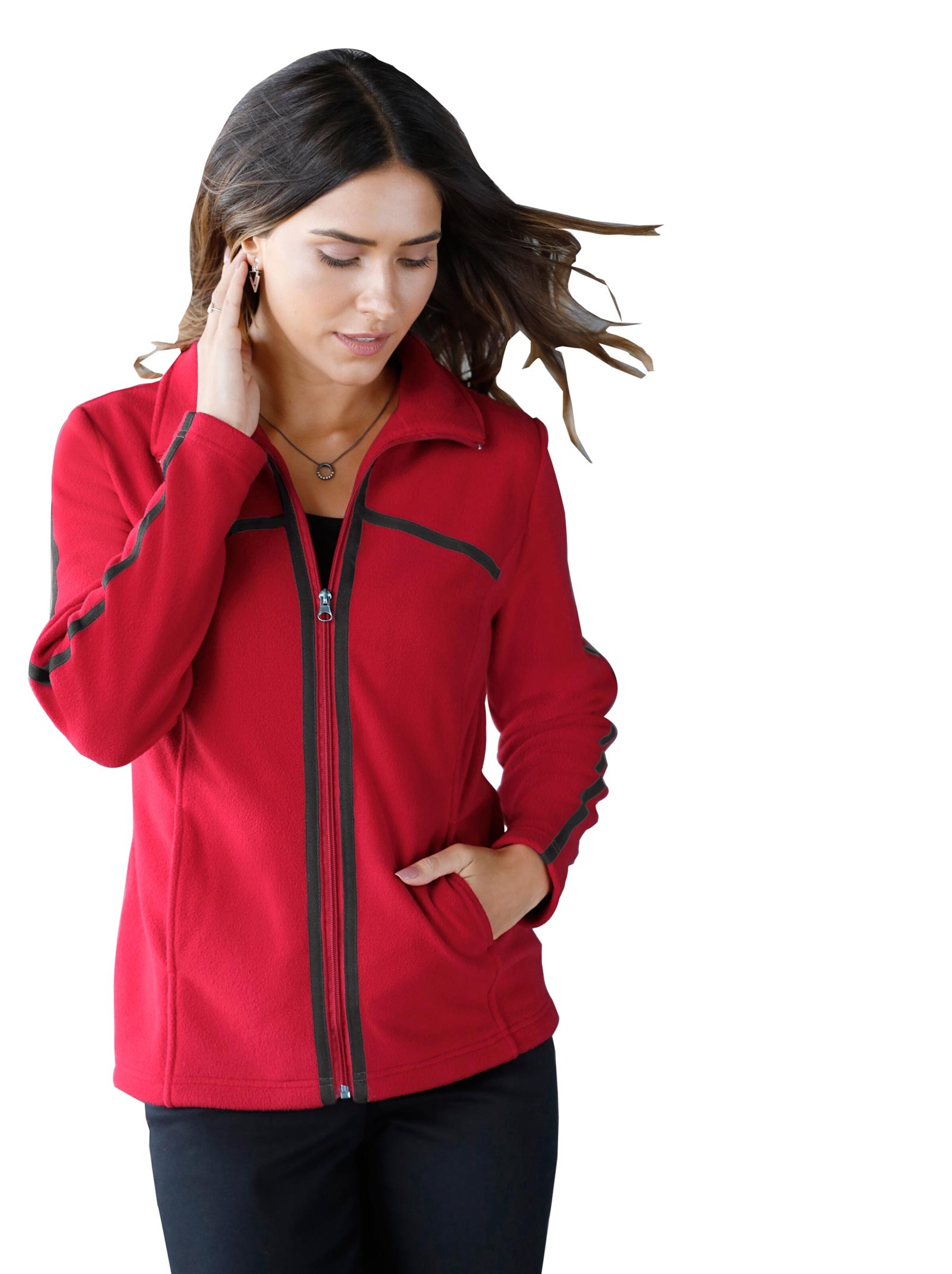 Fleece-Jacke - rot-schwarz