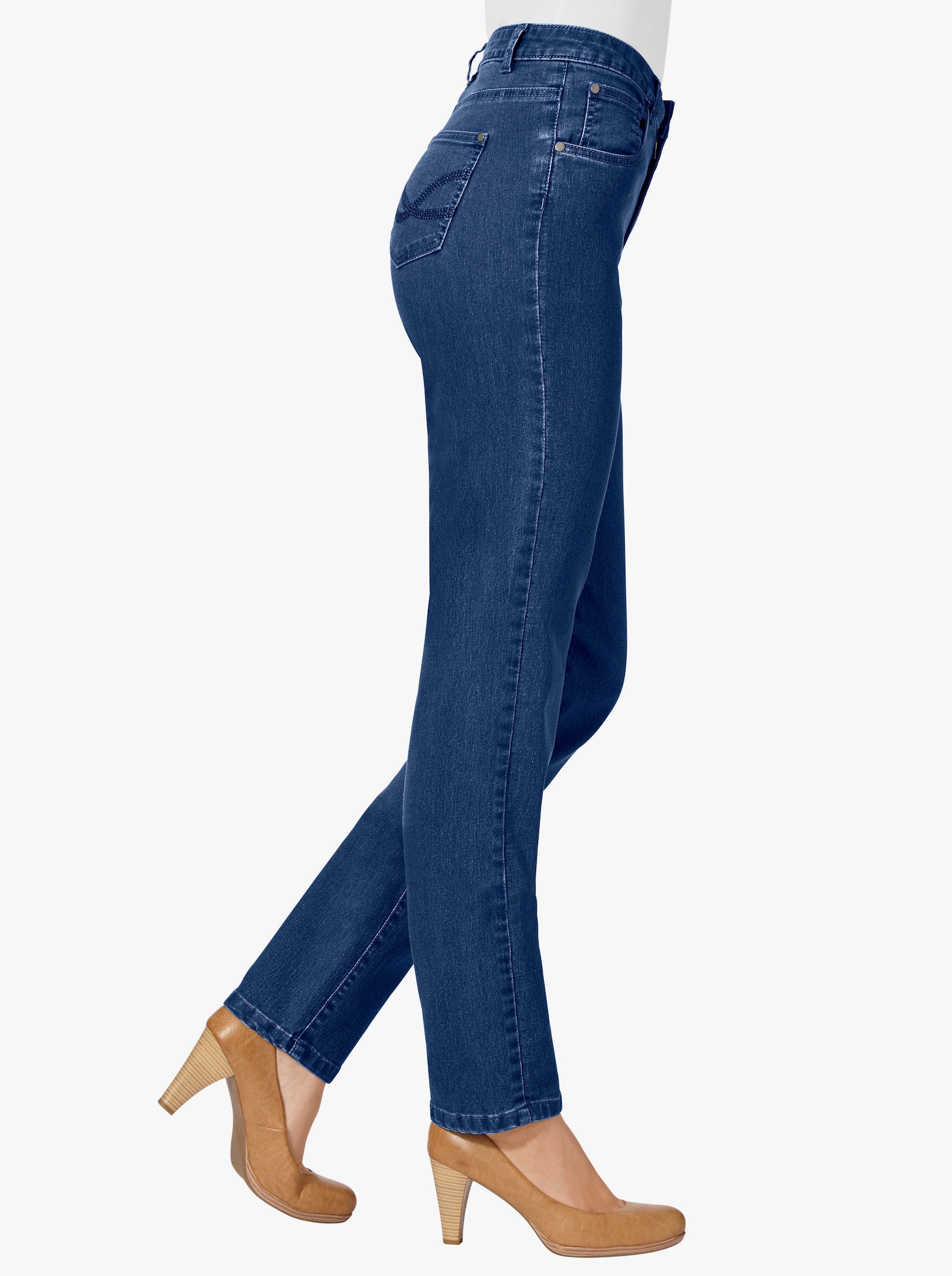 5-ficksjeans med broderade bakfickor - blue-stone-washed