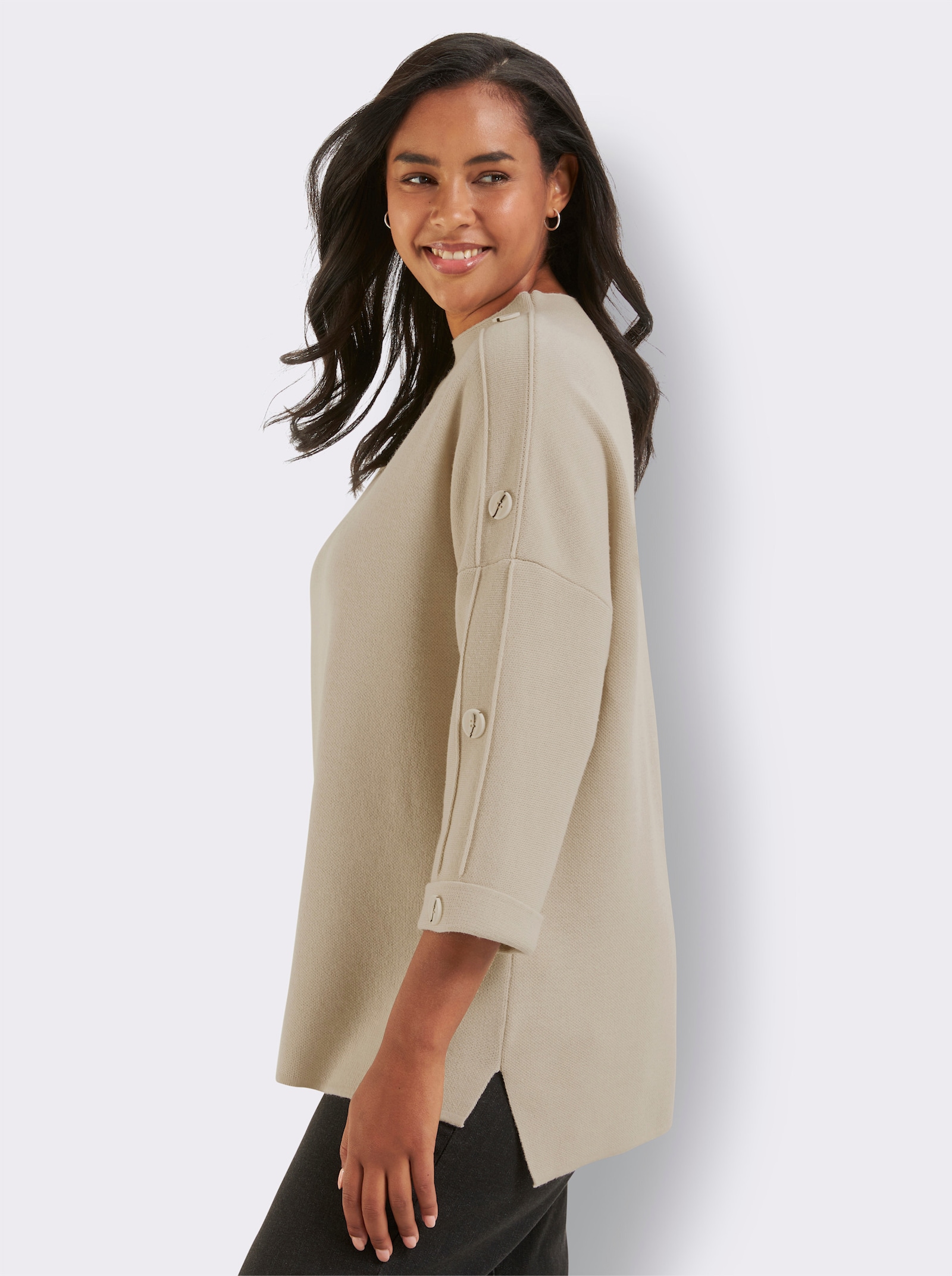 Wollpullover mit Seitenschlitzen - sand