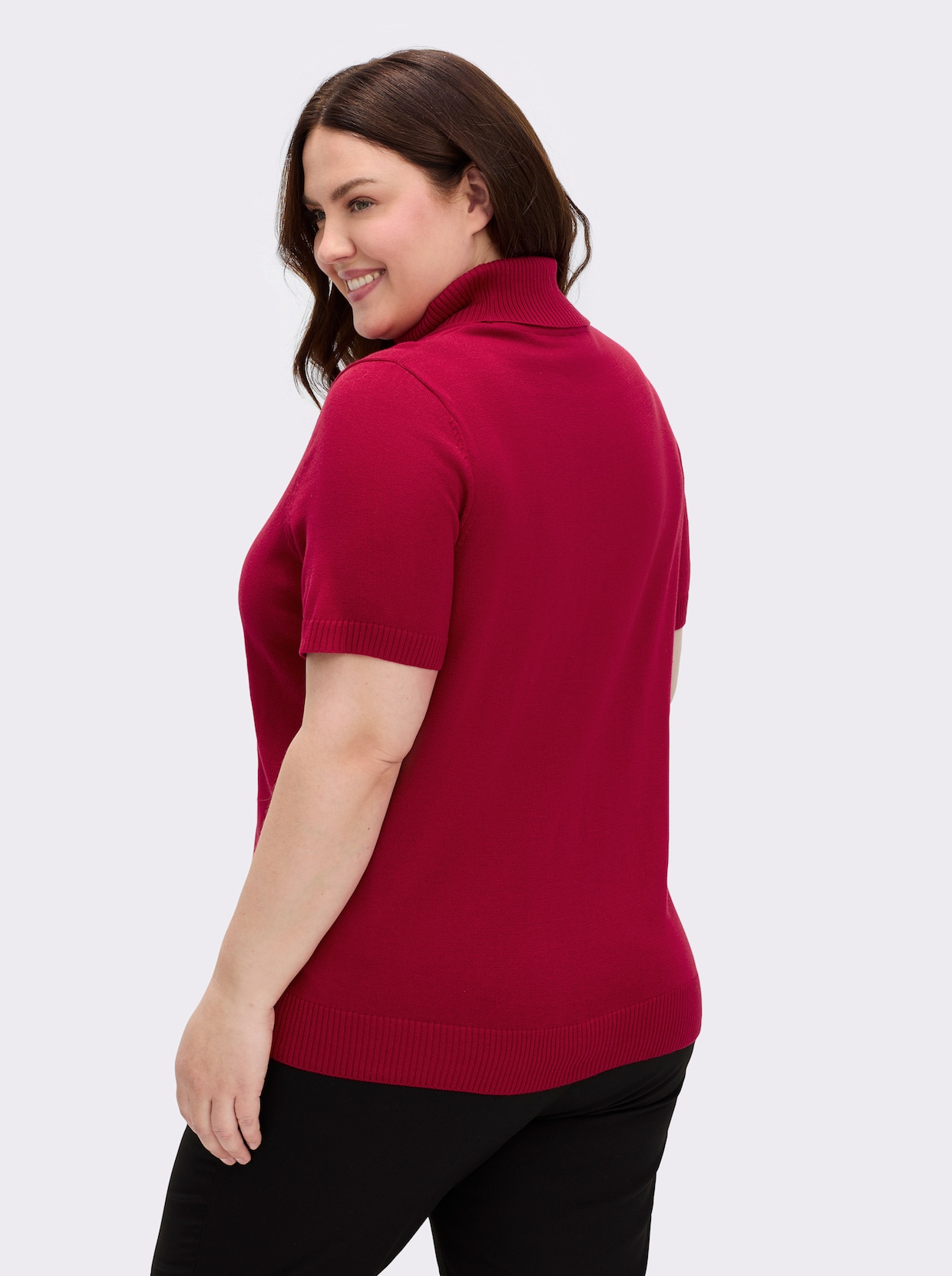 Kurzarmpullover mit Rollkragen - rot