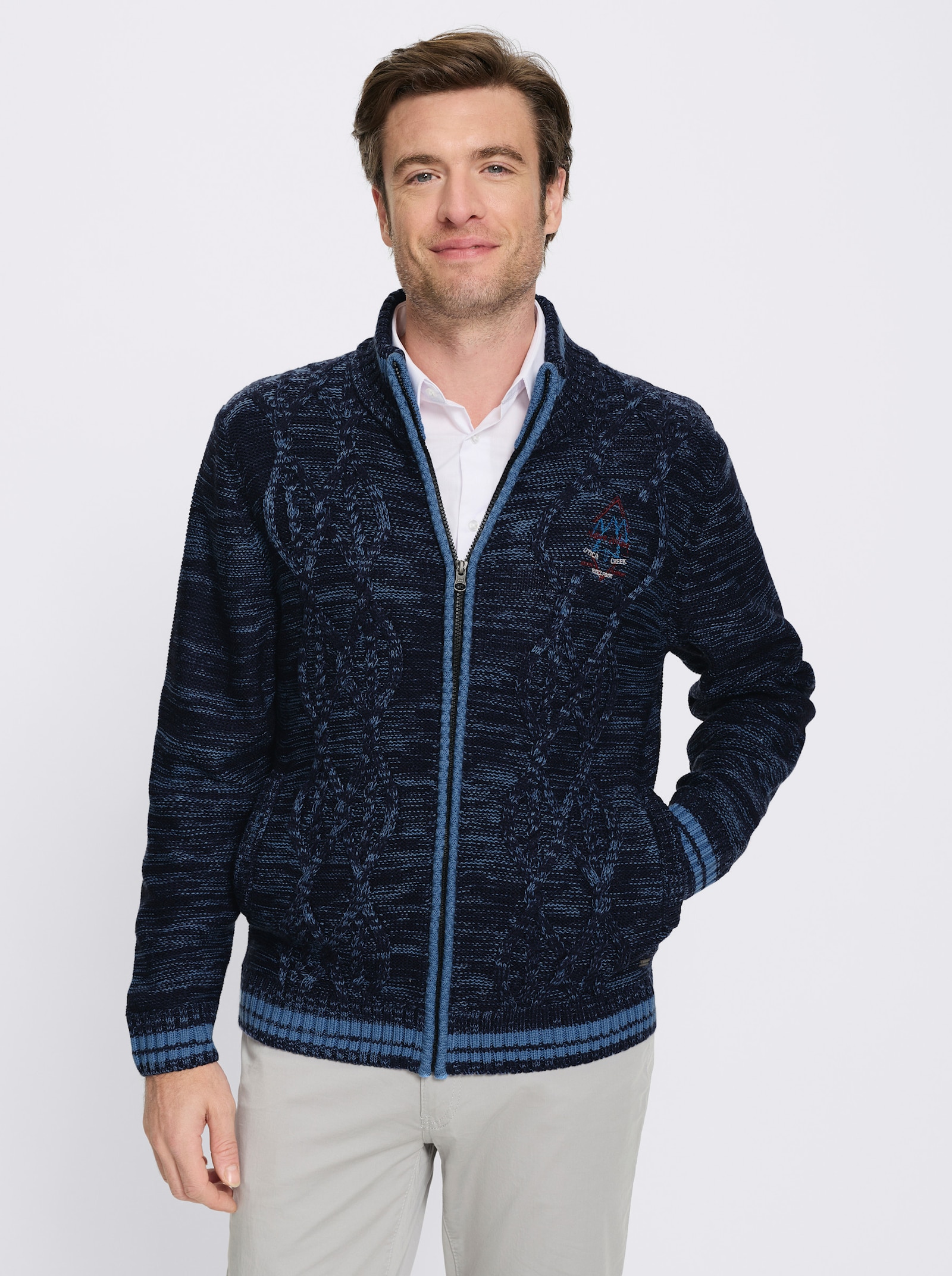 Marco Donati Strickjacke mit Reißverschluss - marine-mittelblau-meliert