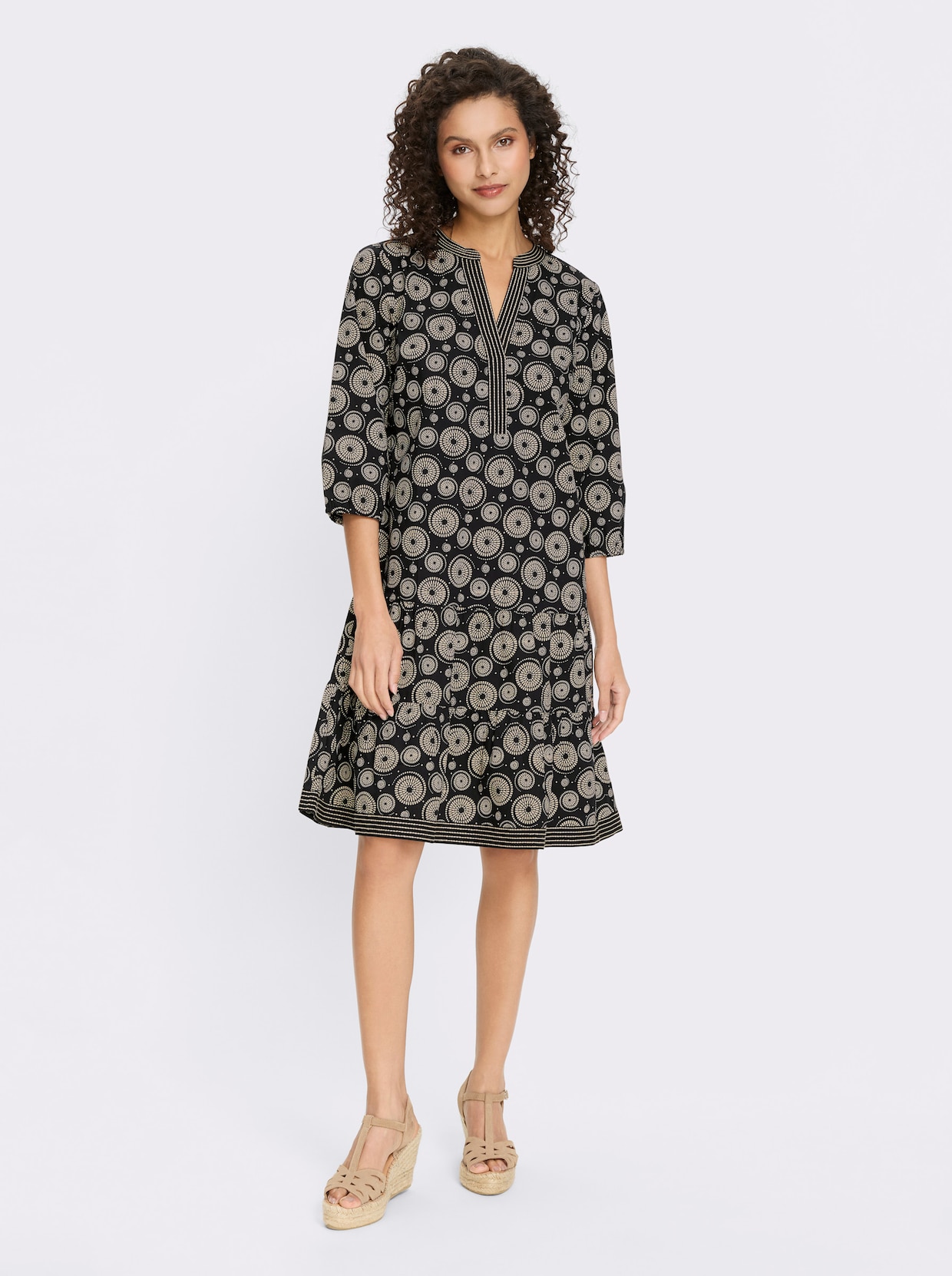 heine Druckkleid - schwarz-sand-bedruckt