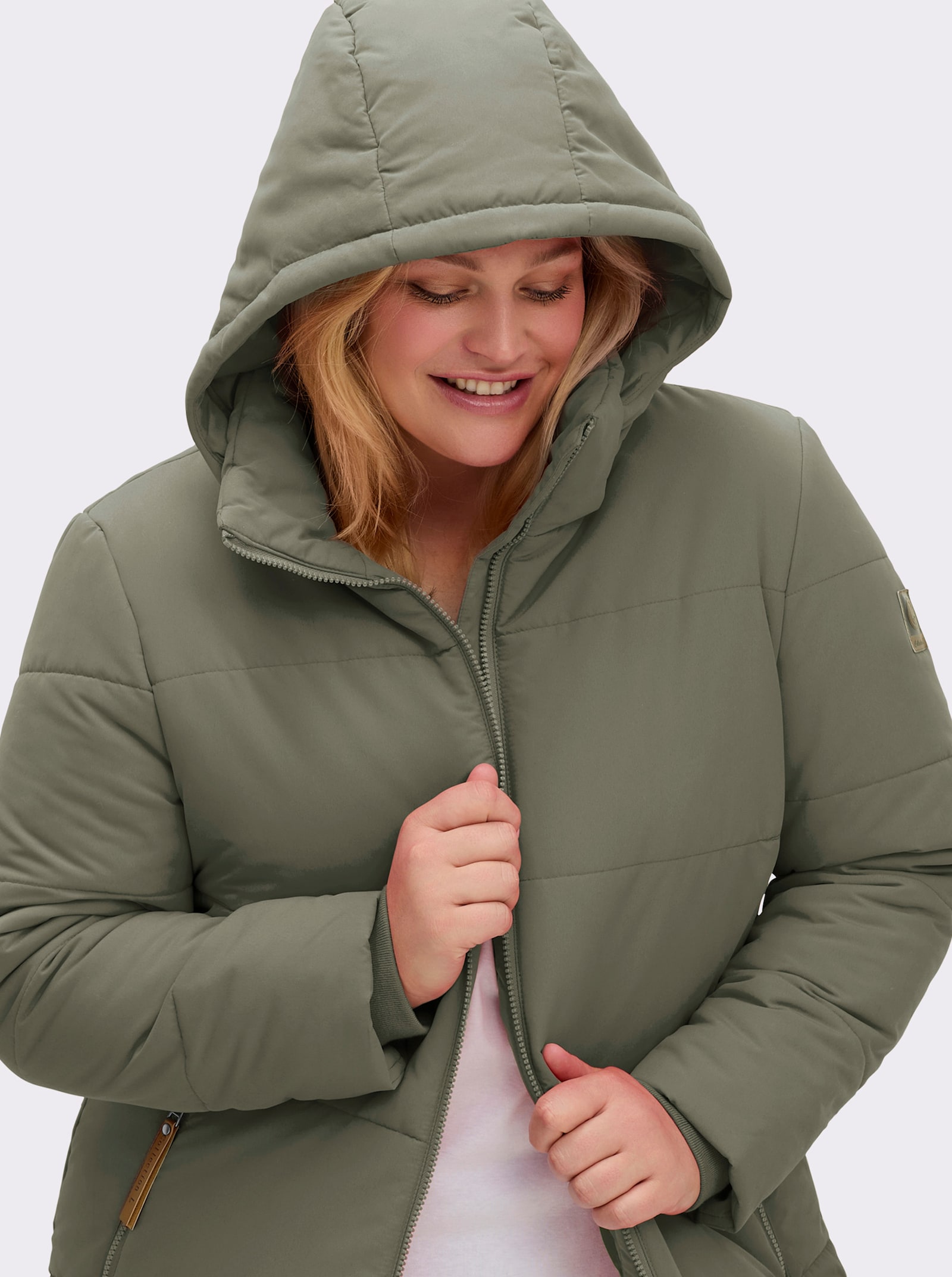 Outdoorjacke mit abnehmbarer Kapuze und Jersey-Bündchen - khaki