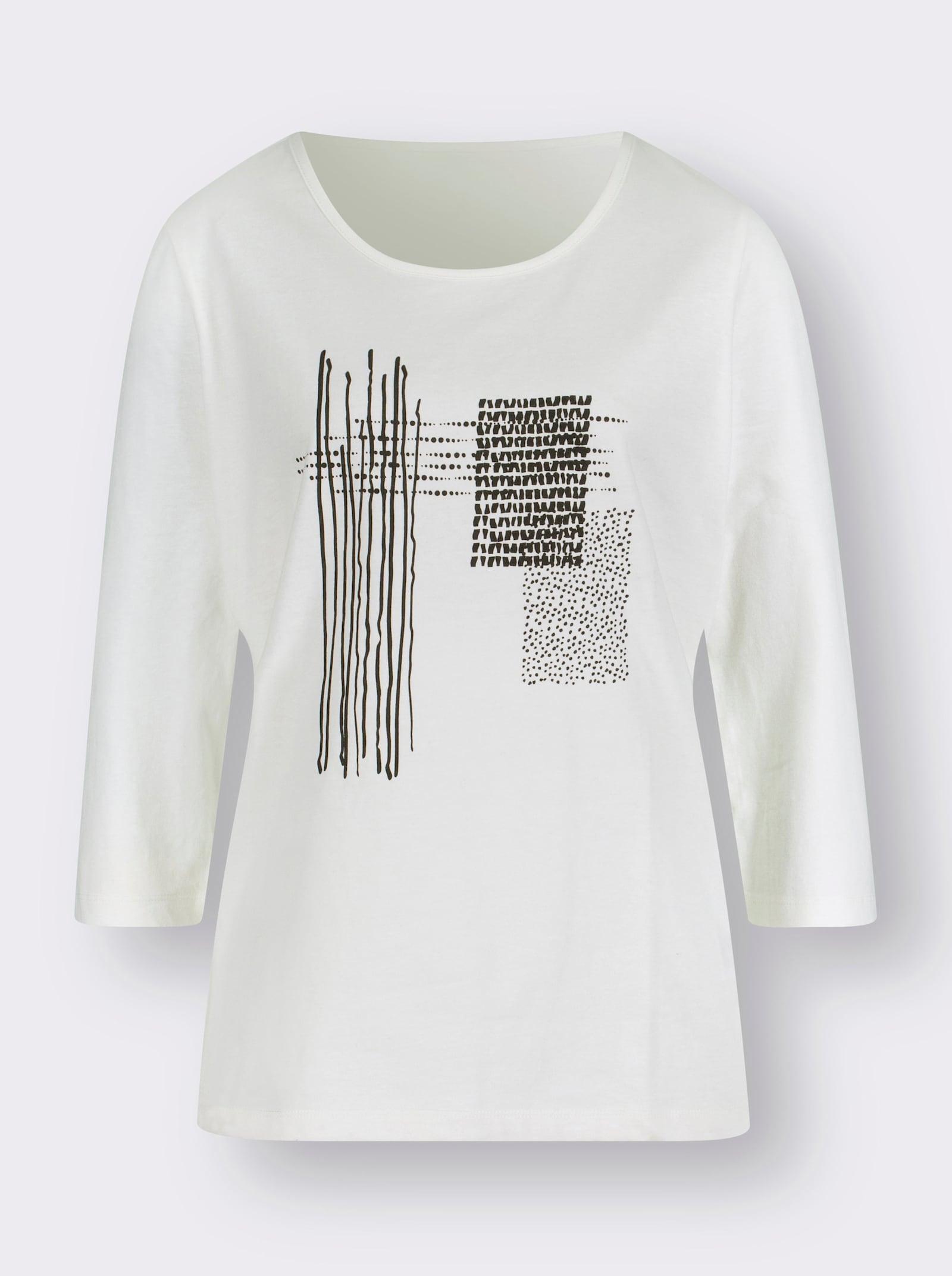 3/4-Arm-Shirt mit grafischem Druck - ecru-schwarz