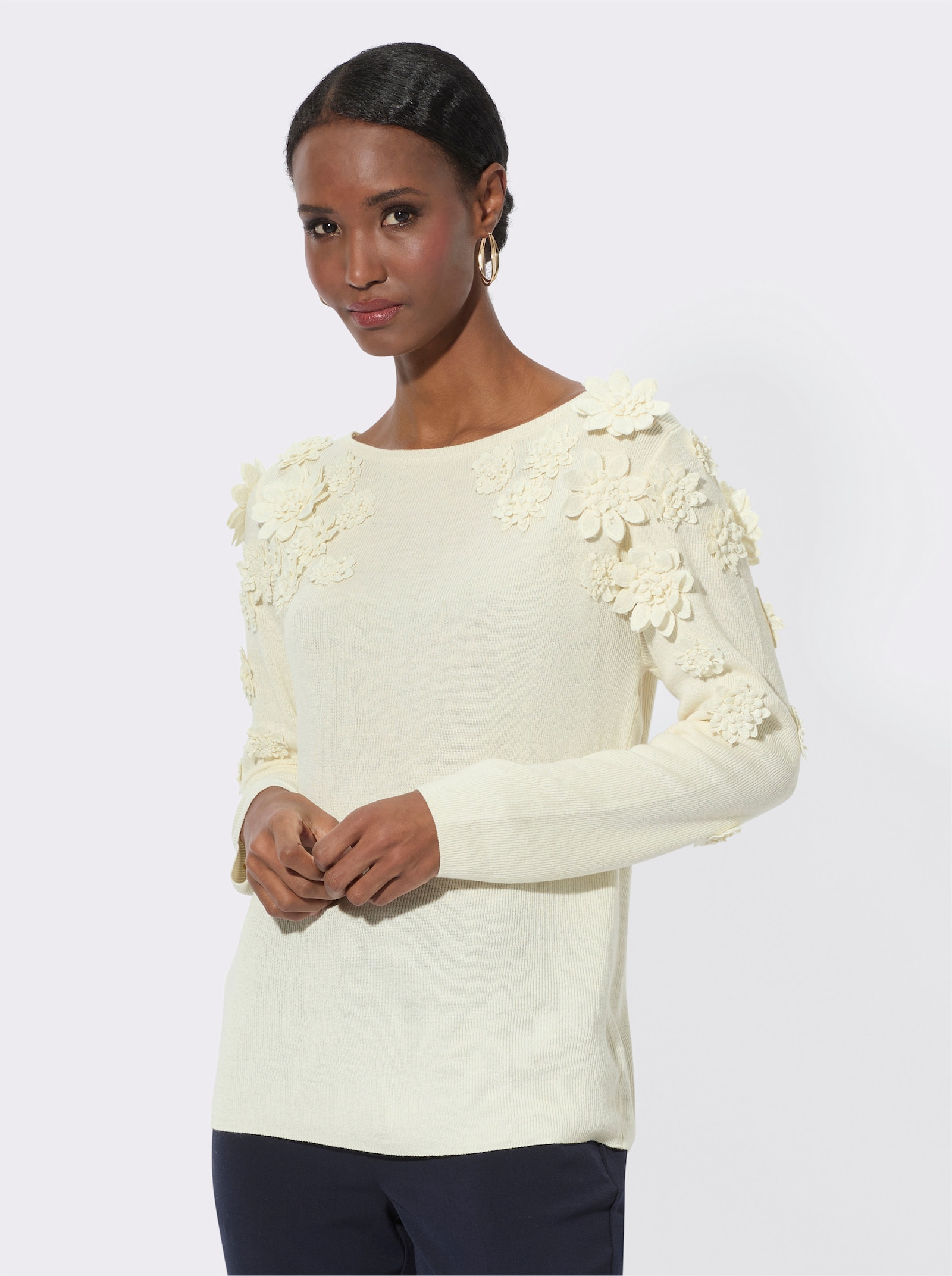 Langarm-Pullover im wärmenden Viskose-Woll-Mix - champagner