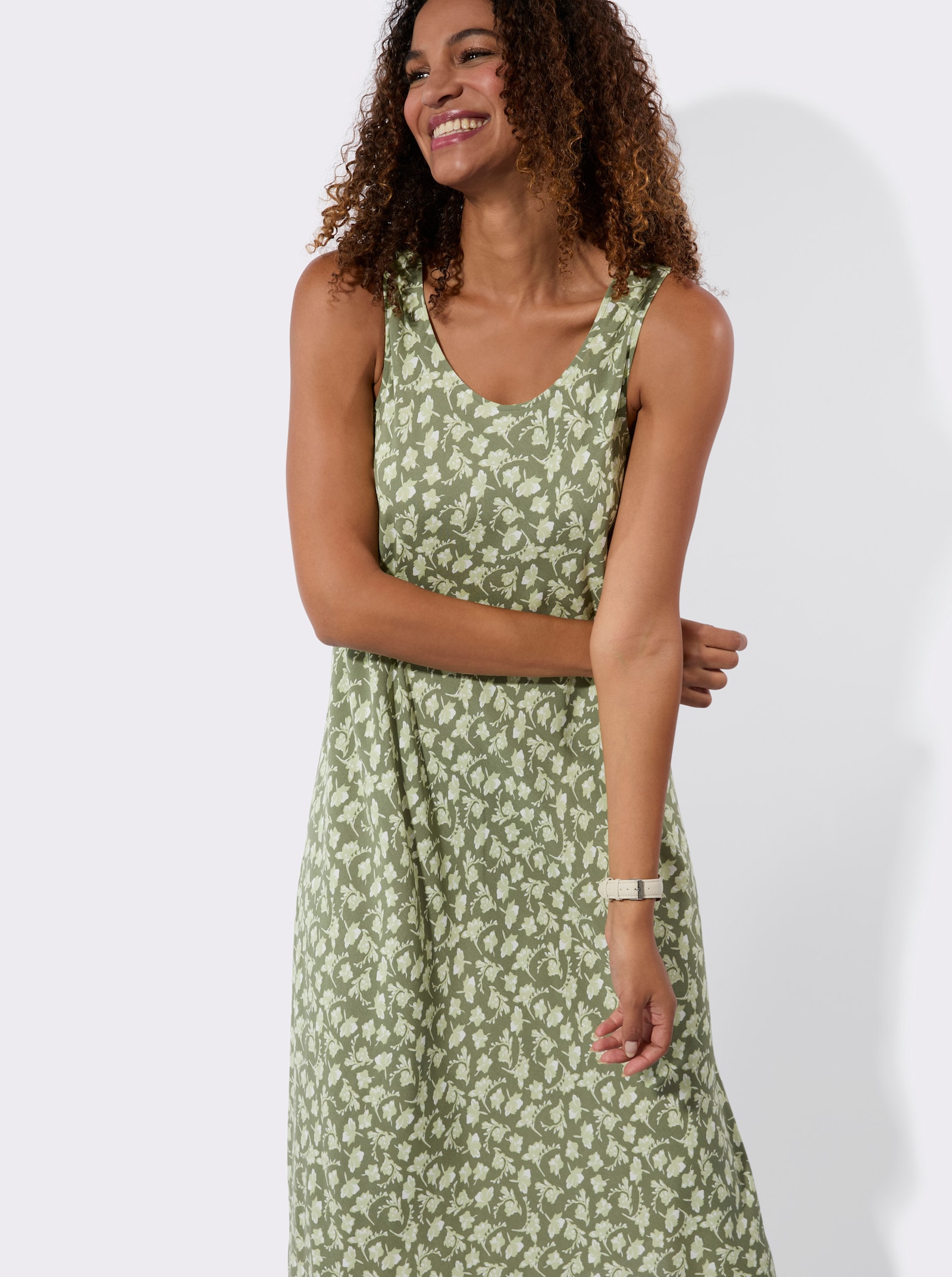 Jurk met print om makkelijk aan te trekken - kaki/wit geprint