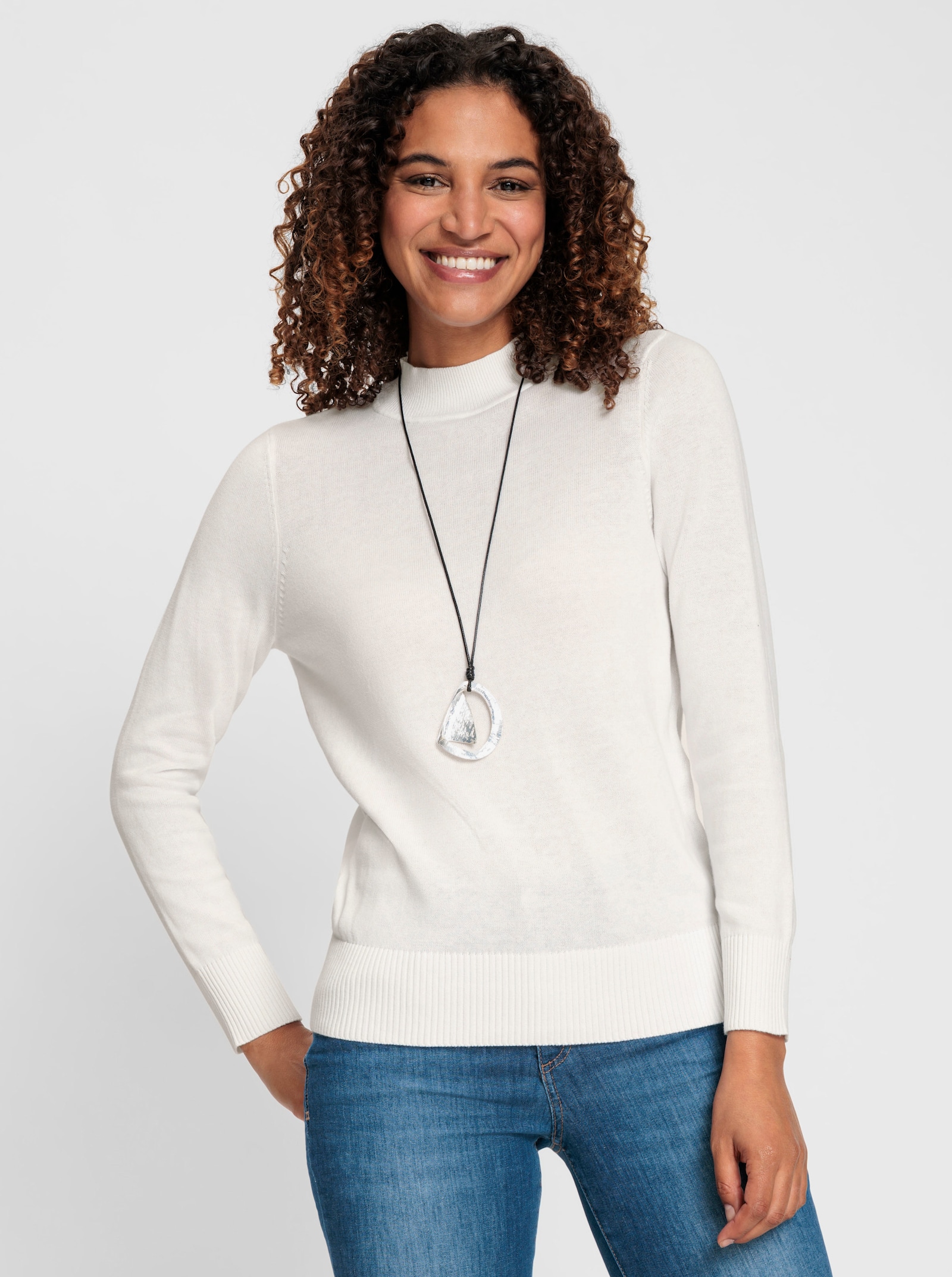 Svetr se stojáčkem s žebrovanými lemy - ecru