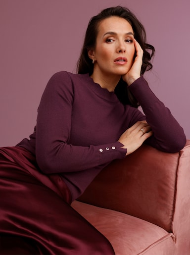 CREATION L PREMIUM Langarm-Pullover mit gebogtem Saum - burgund
