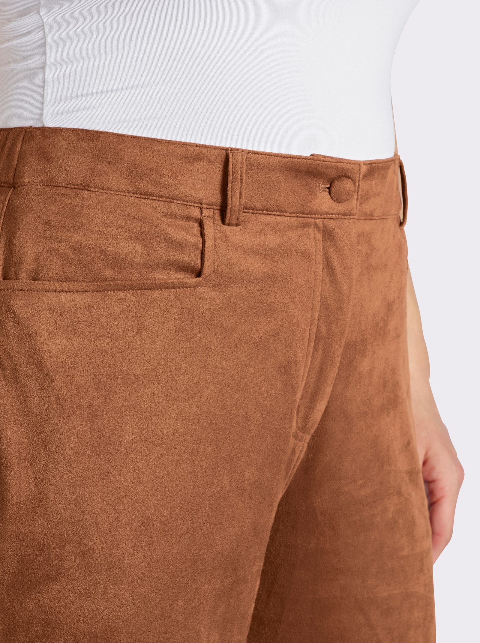 sheego Broek van imitatieleer met wijde pijpen - cognac