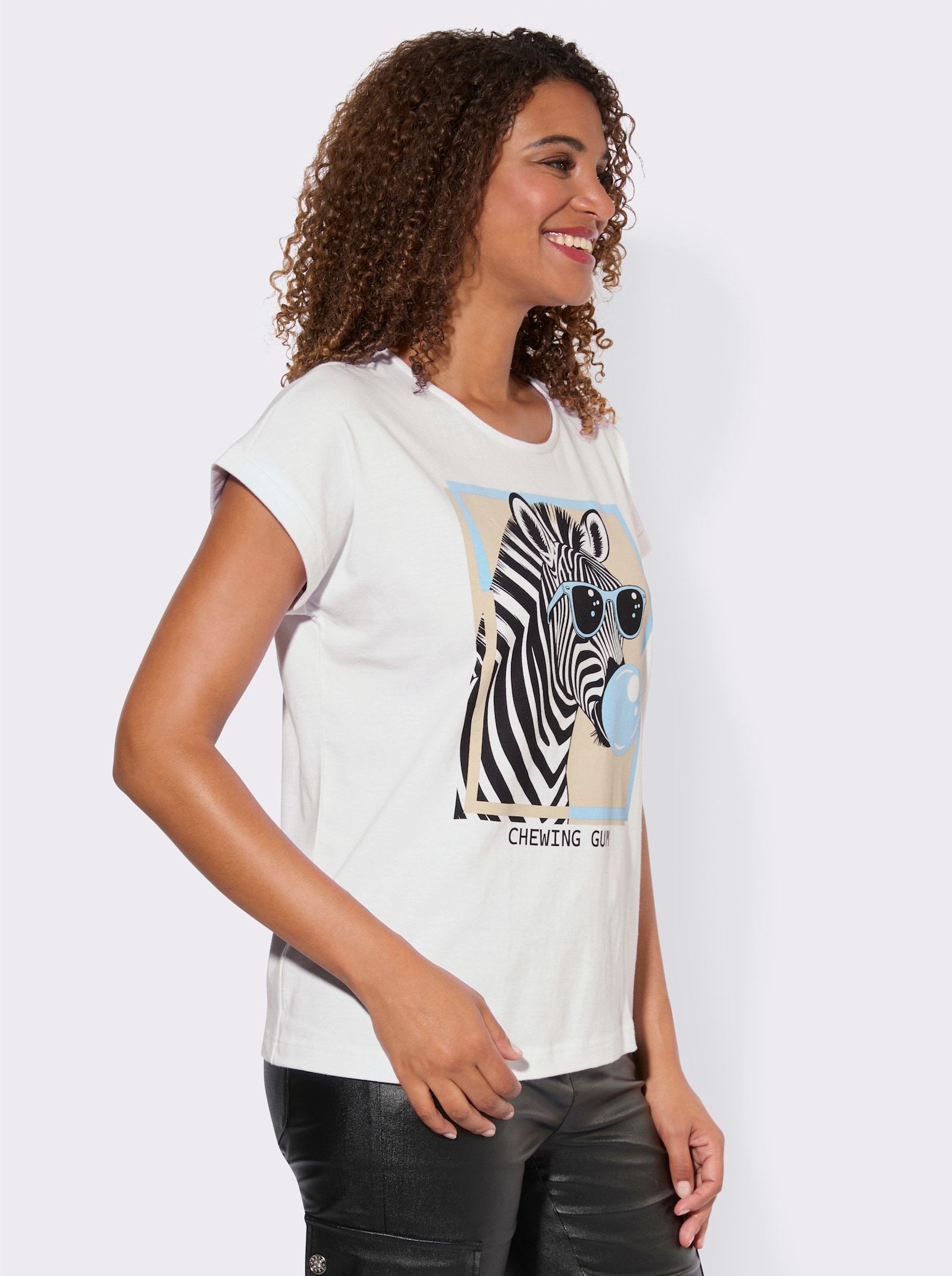 Shirt mit Zebra-Motiv - weiß-schwarz-bedruckt
