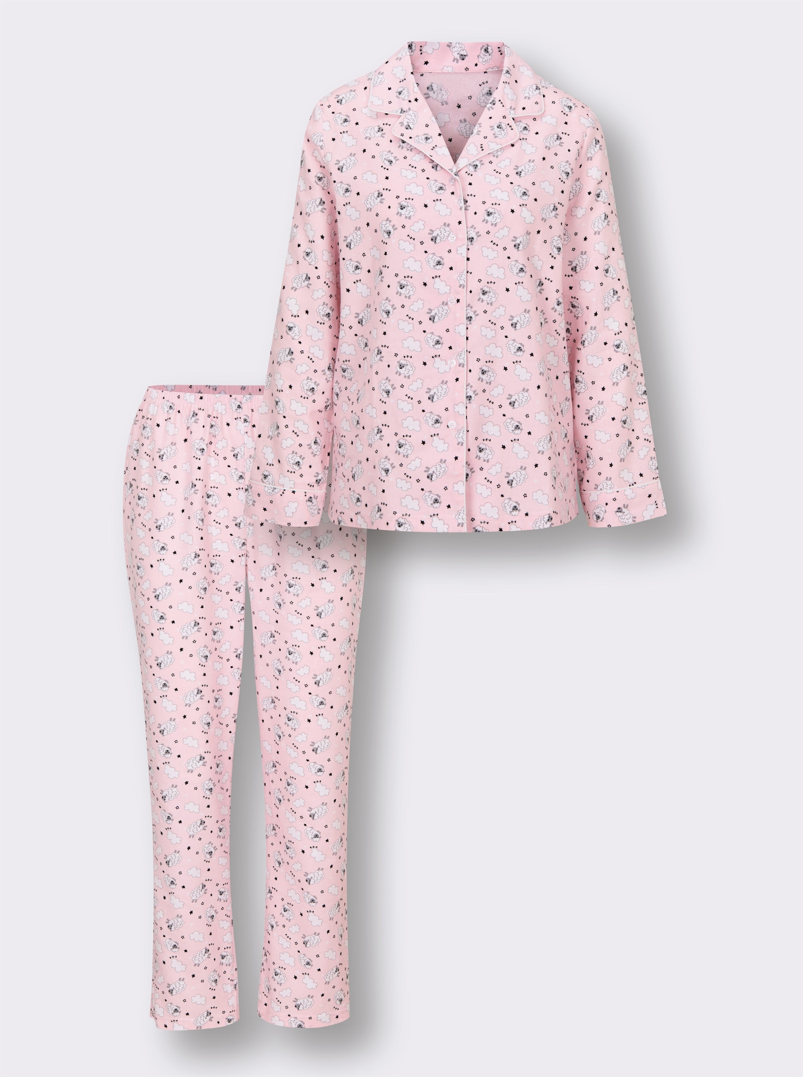 wäschepur Pyjama mit Schaf-Motiven - hellrosé-ecru