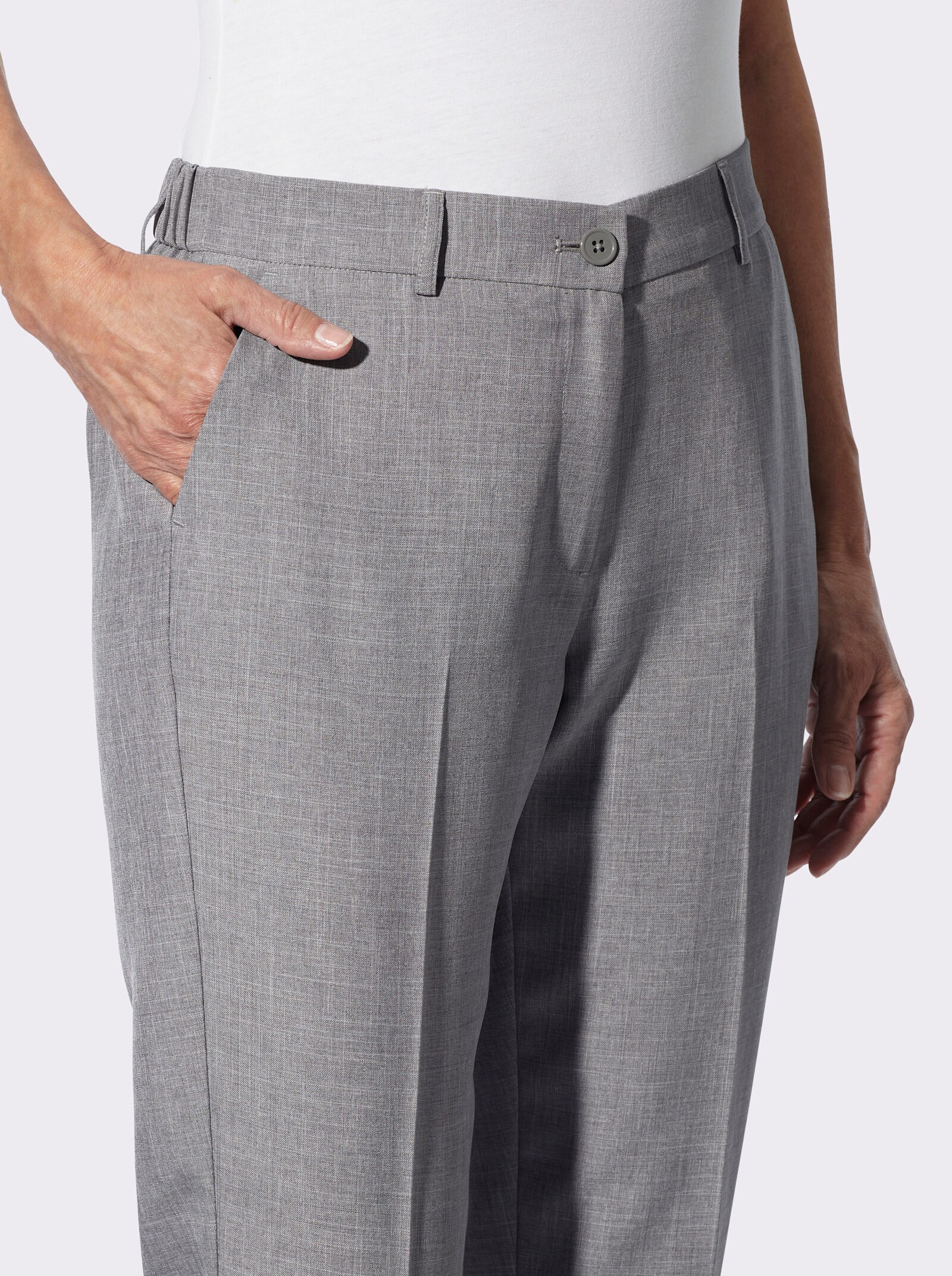 Hose mit Bügelfalten - hellgrau-meliert