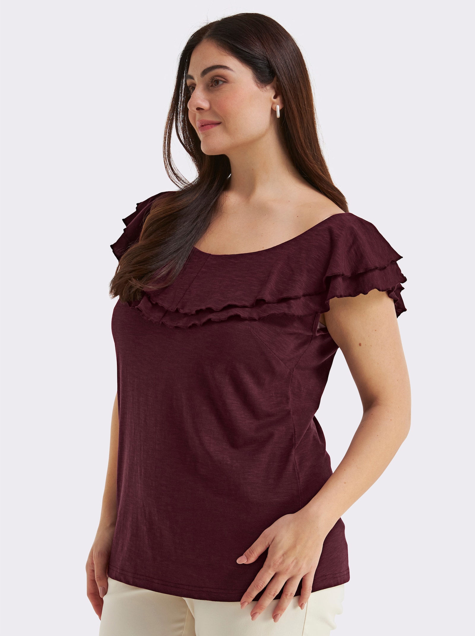 sheego Carmenshirt mit breitem Volant - burgund