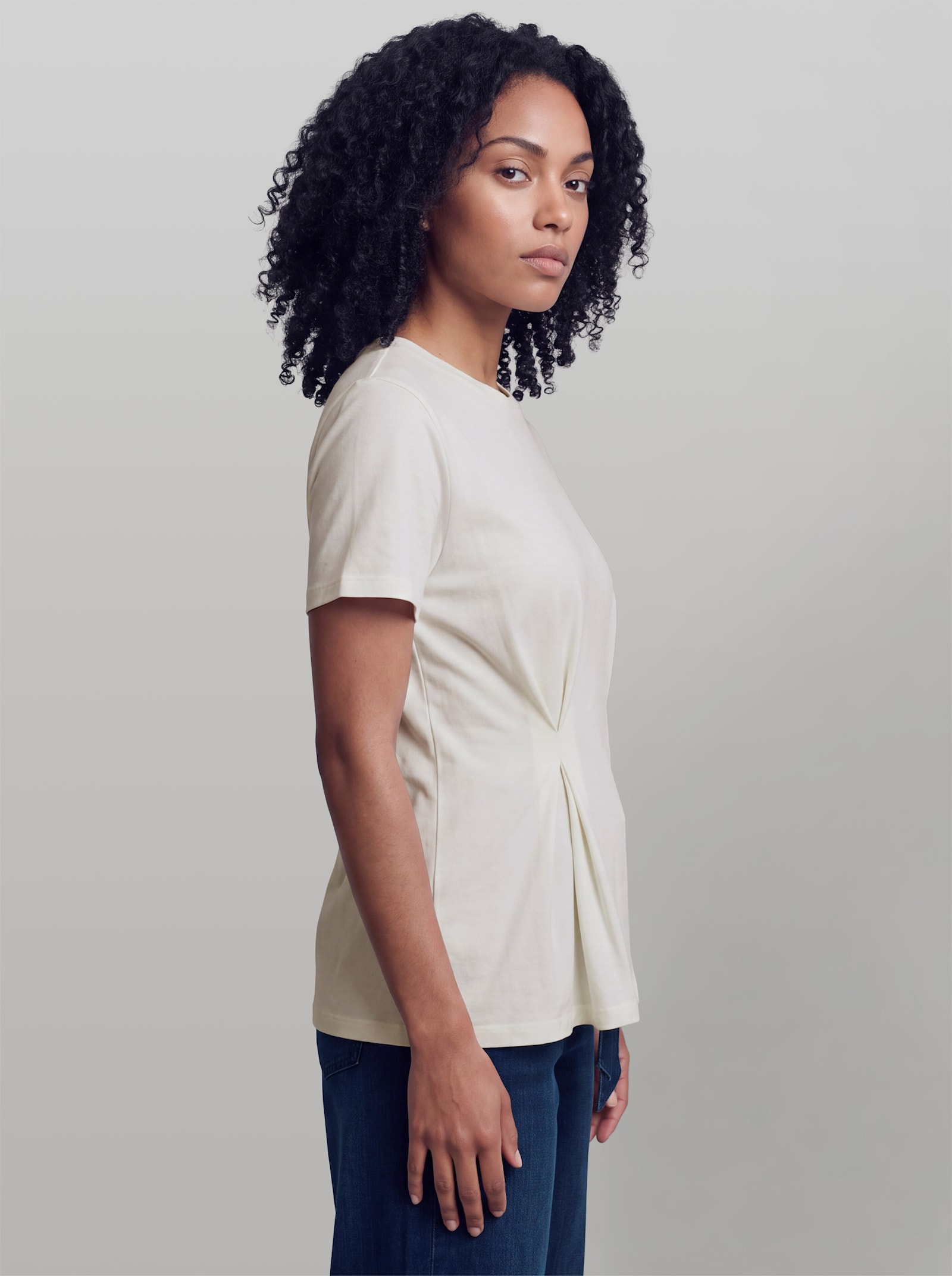 heine Kurzarmshirt mit Faltenwurf - ecru