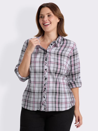 Flanellbluse mit Web-Karo - ecru-altrosa-kariert