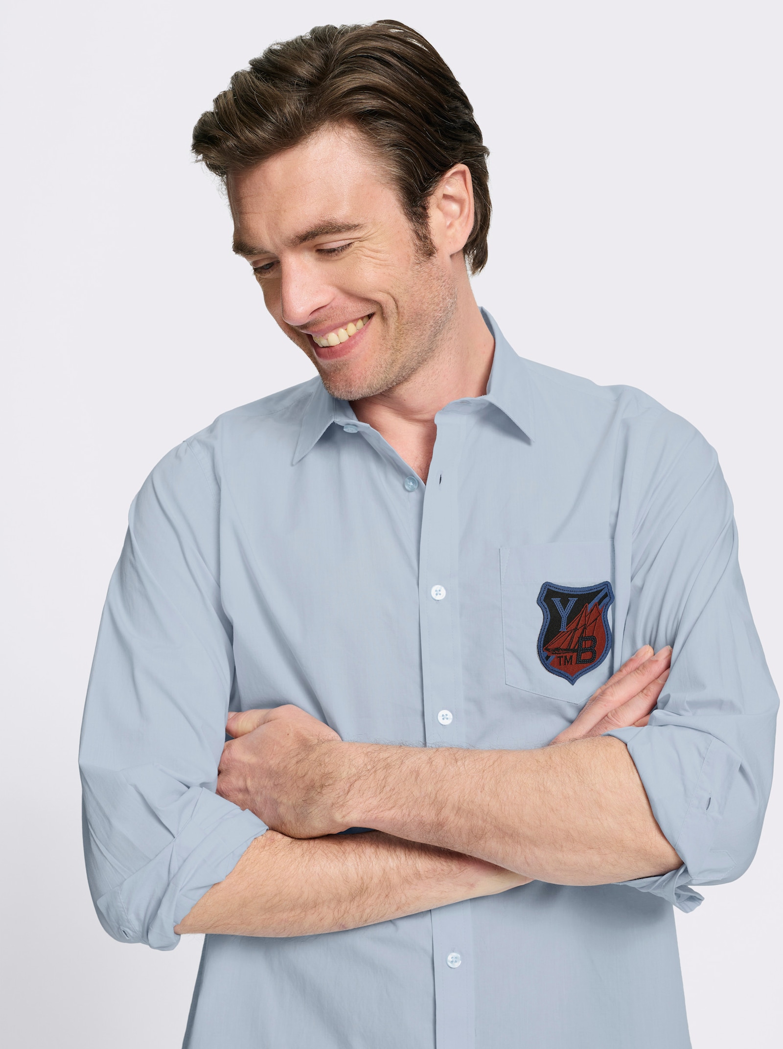 Catamaran Langarmhemd aus reiner Baumwolle, Popeline - hellblau