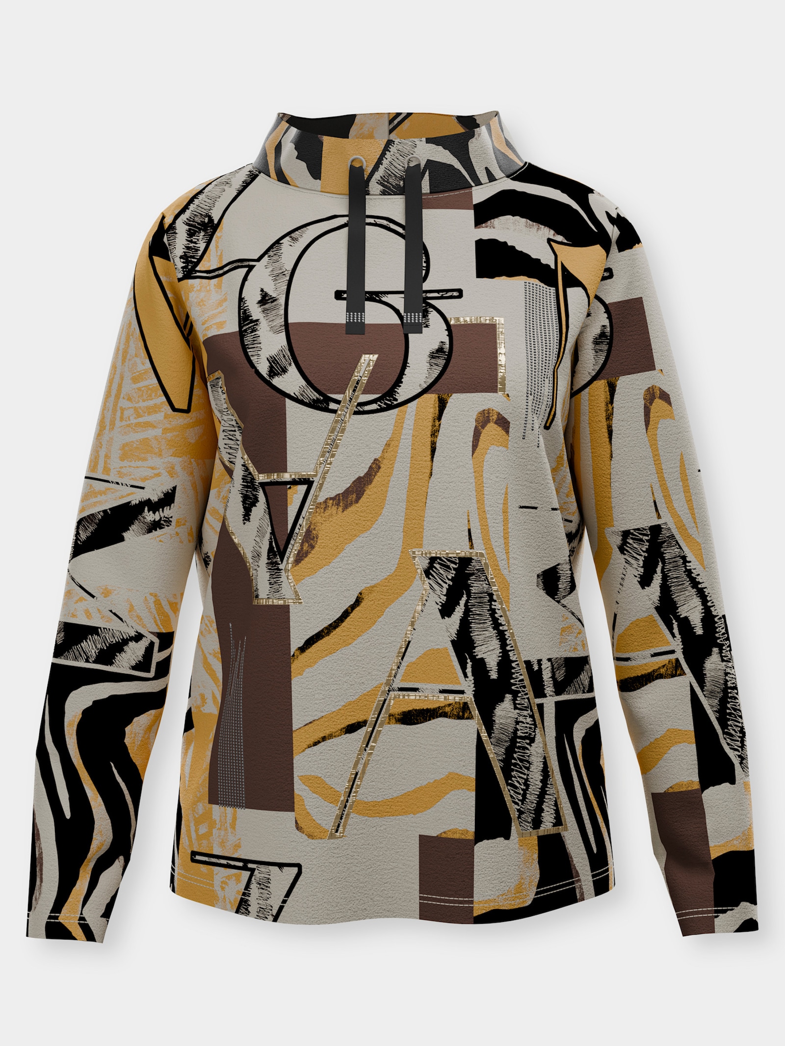 Sweatshirt mit Glanz-Effekten - schwarz-braun-bedruckt