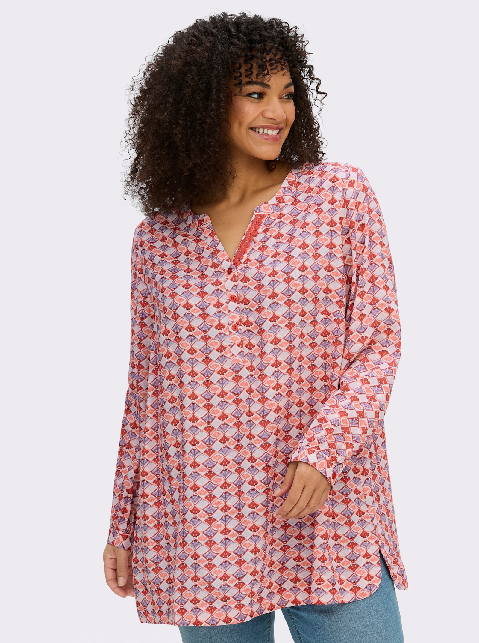 sheego Tunika mit grafischem Print - weiß-erdbeere-bedruckt