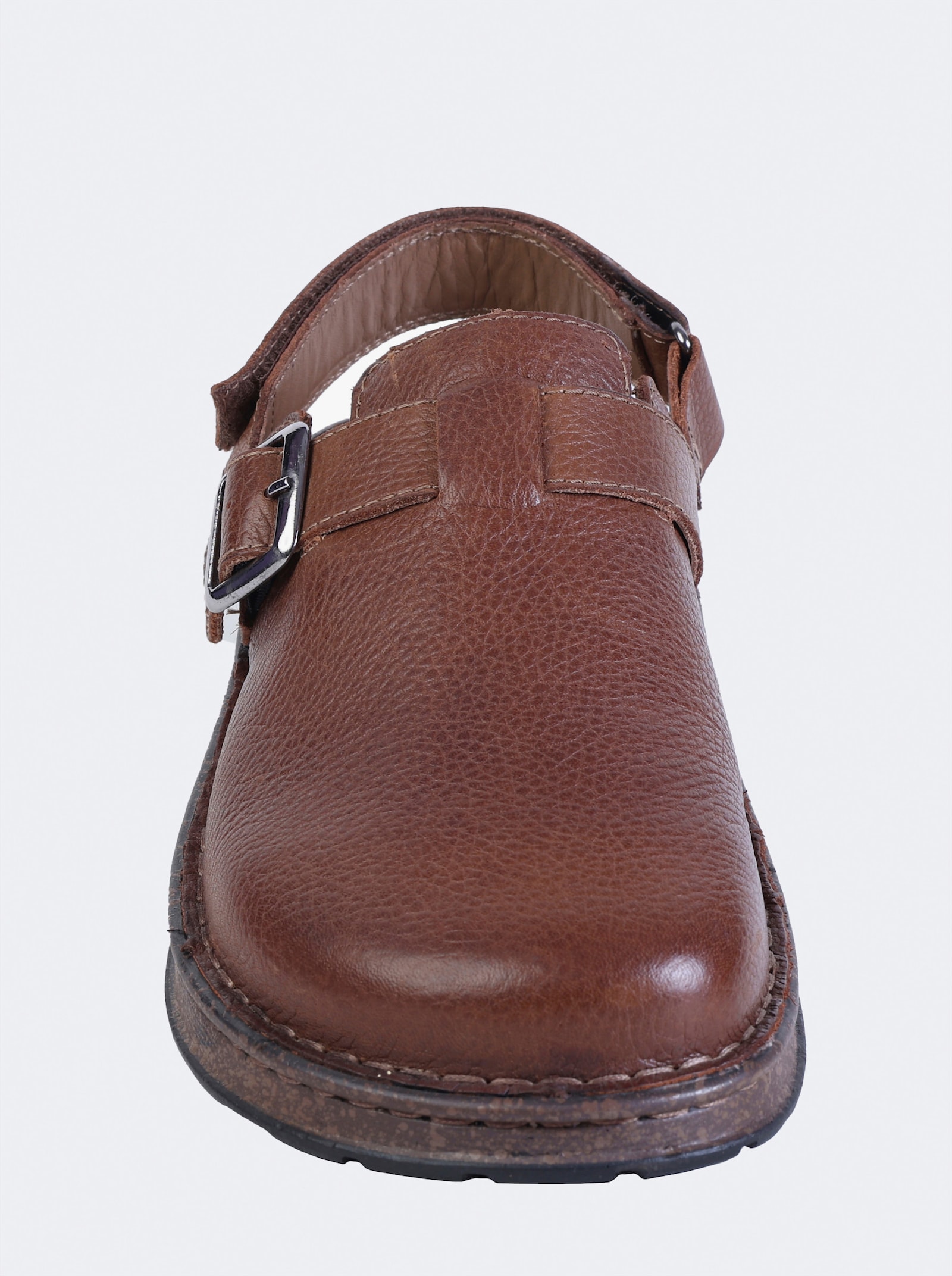 Naturläufer Clog mit Klettverschluss, Glattleder - cognac