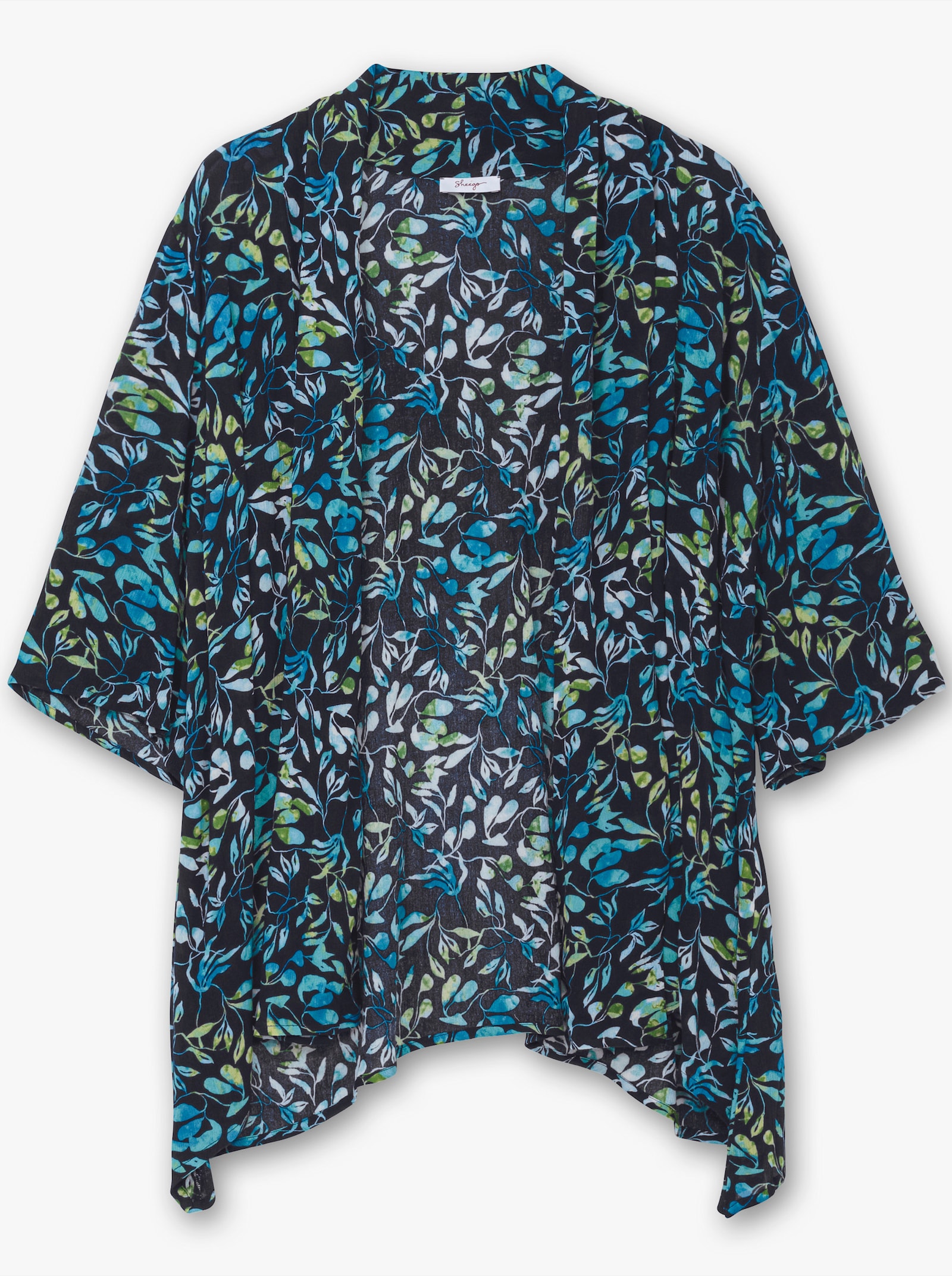 sheego Longbluse mit Blätterdruck, in Zipfelform - tiefblau-bedruckt