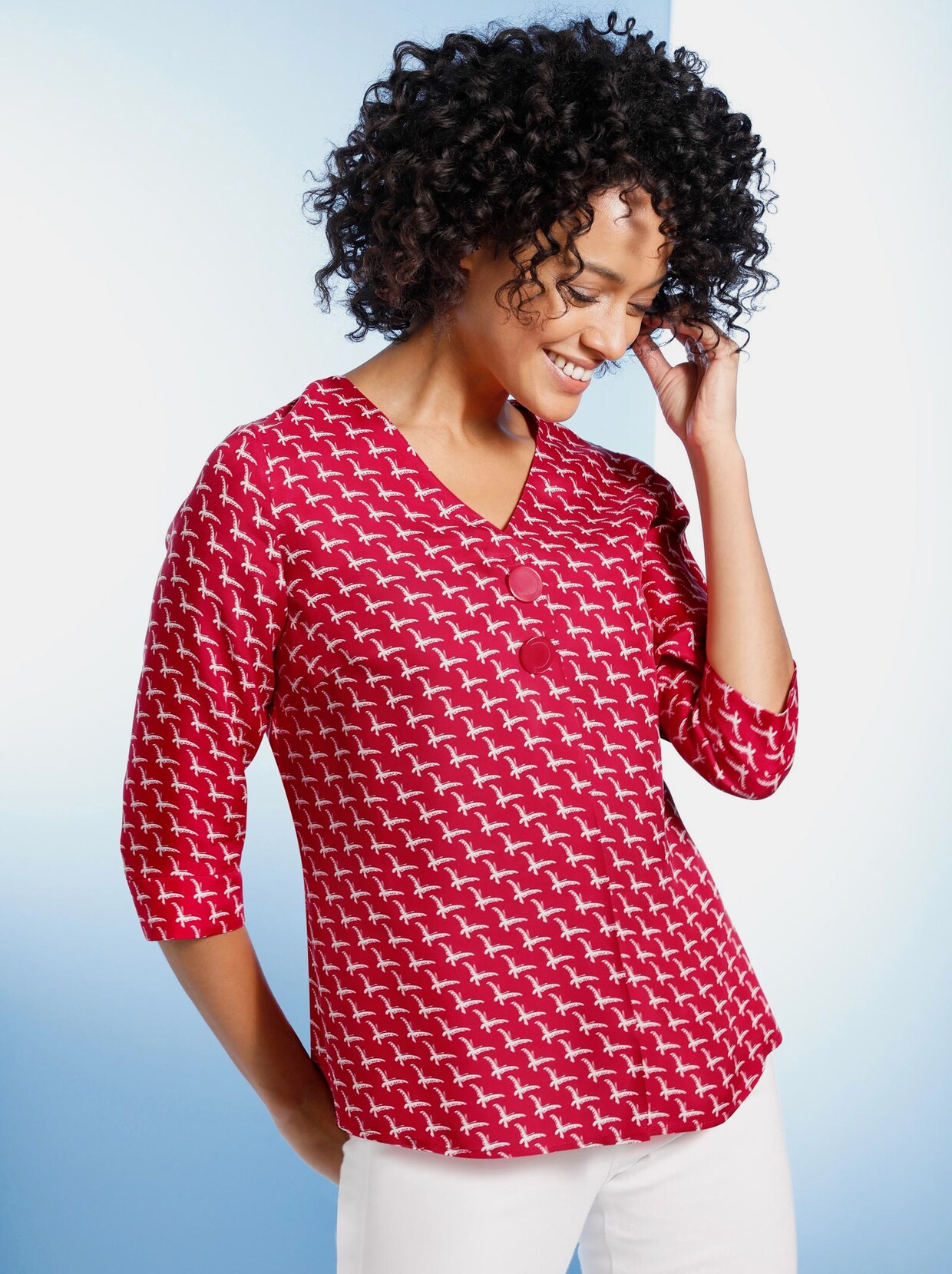 Creation L Premium Cupro-Viskose-Bluse - rot-bedruckt