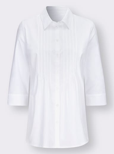 Longbluse mit Biesenverzierung - weiß