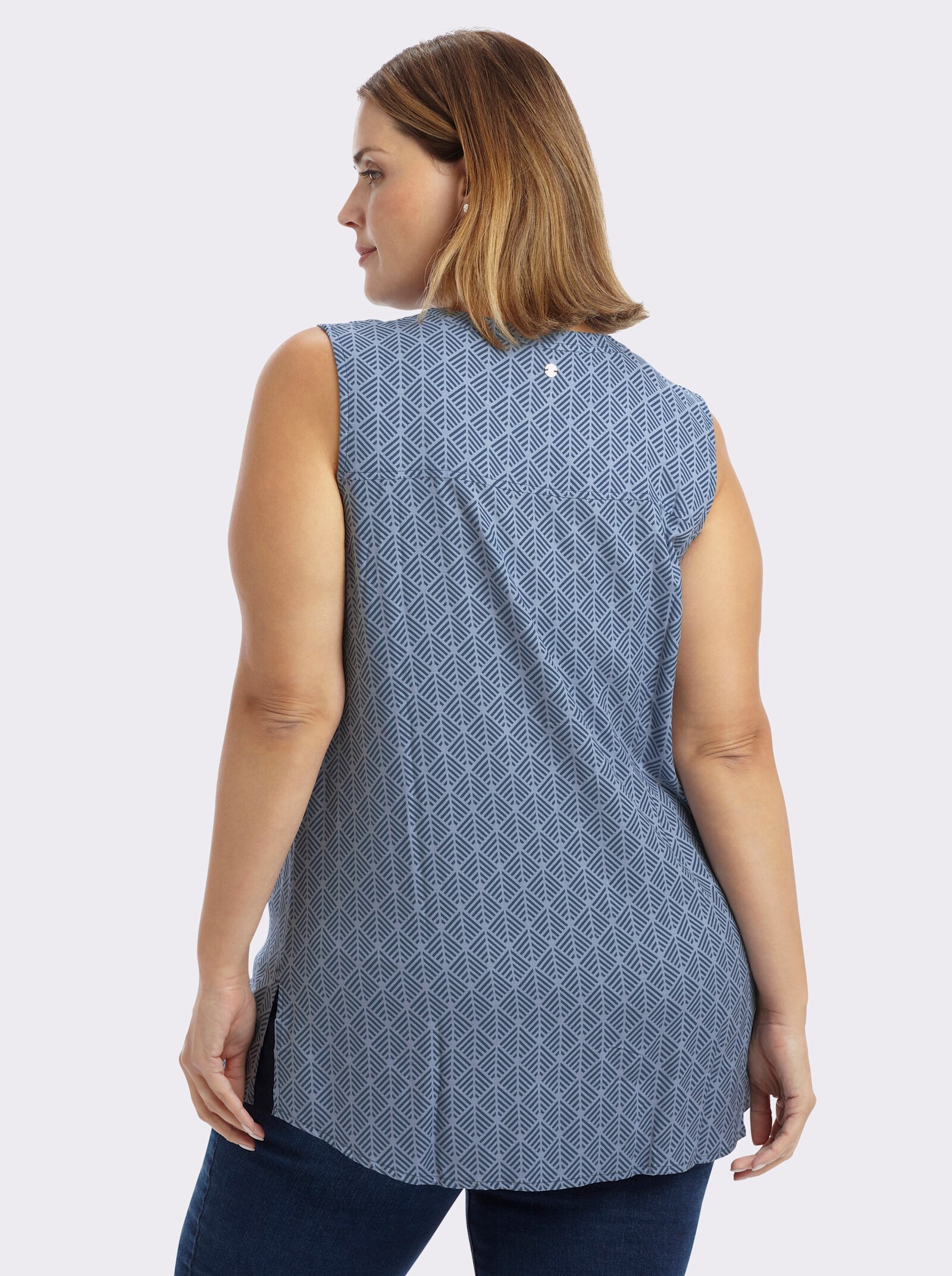 sheego Blusentop mit Knopfleiste - bleu-rauchblau-bedruckt