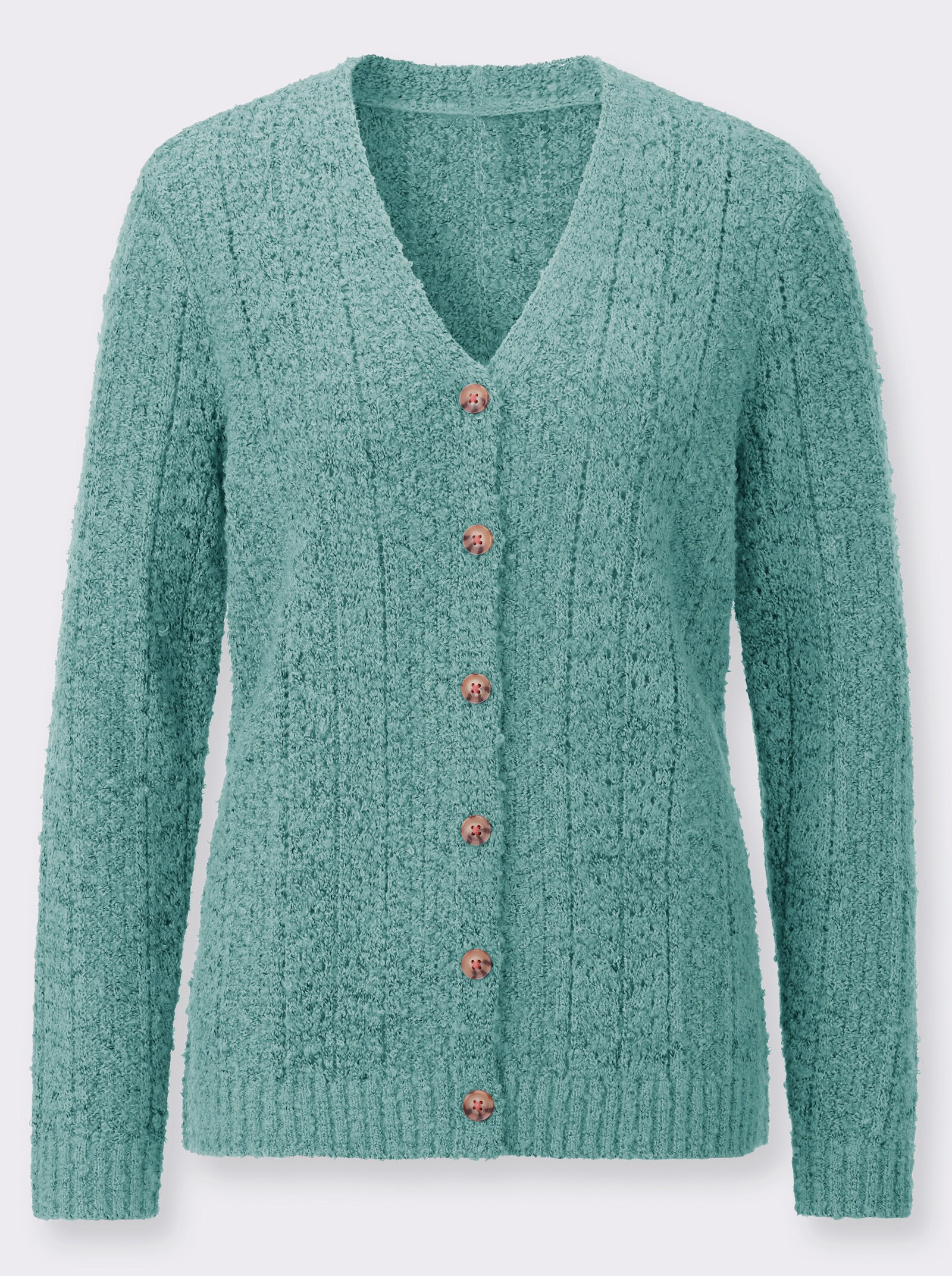 Strickjacke mit Bouclé-Struktur - salbei-meliert