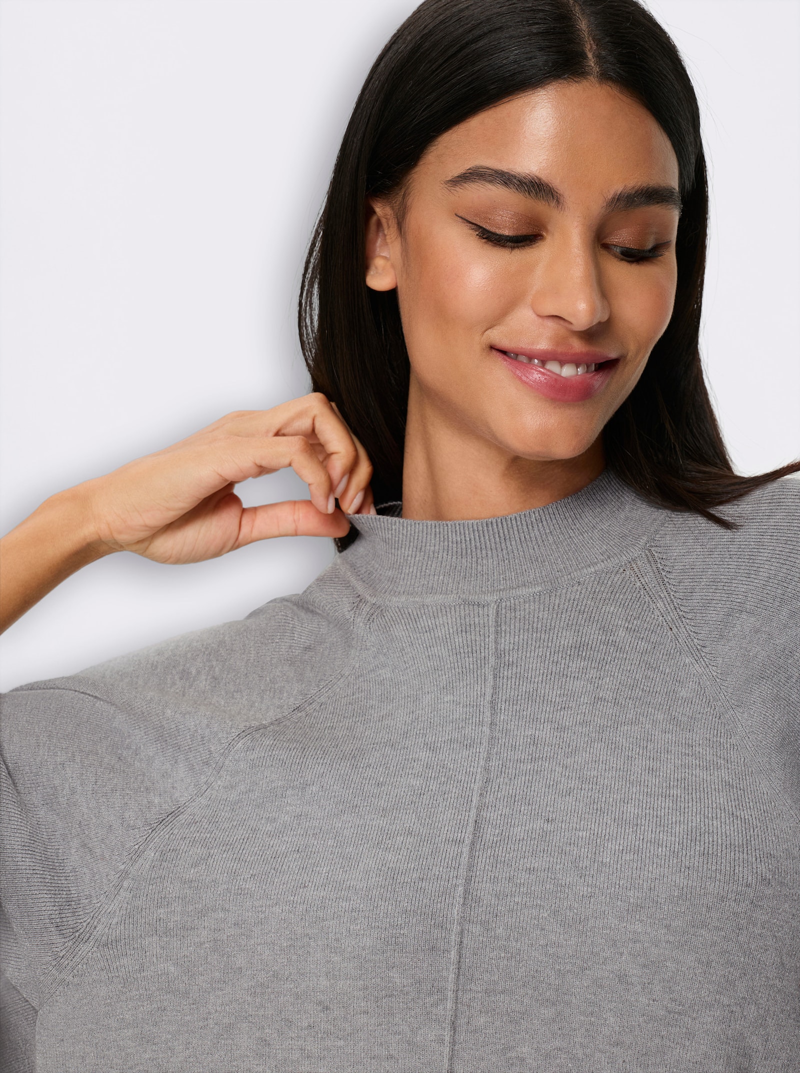 heine 3/4 Arm-Pullover mit Stehkragen - steingrau-meliert