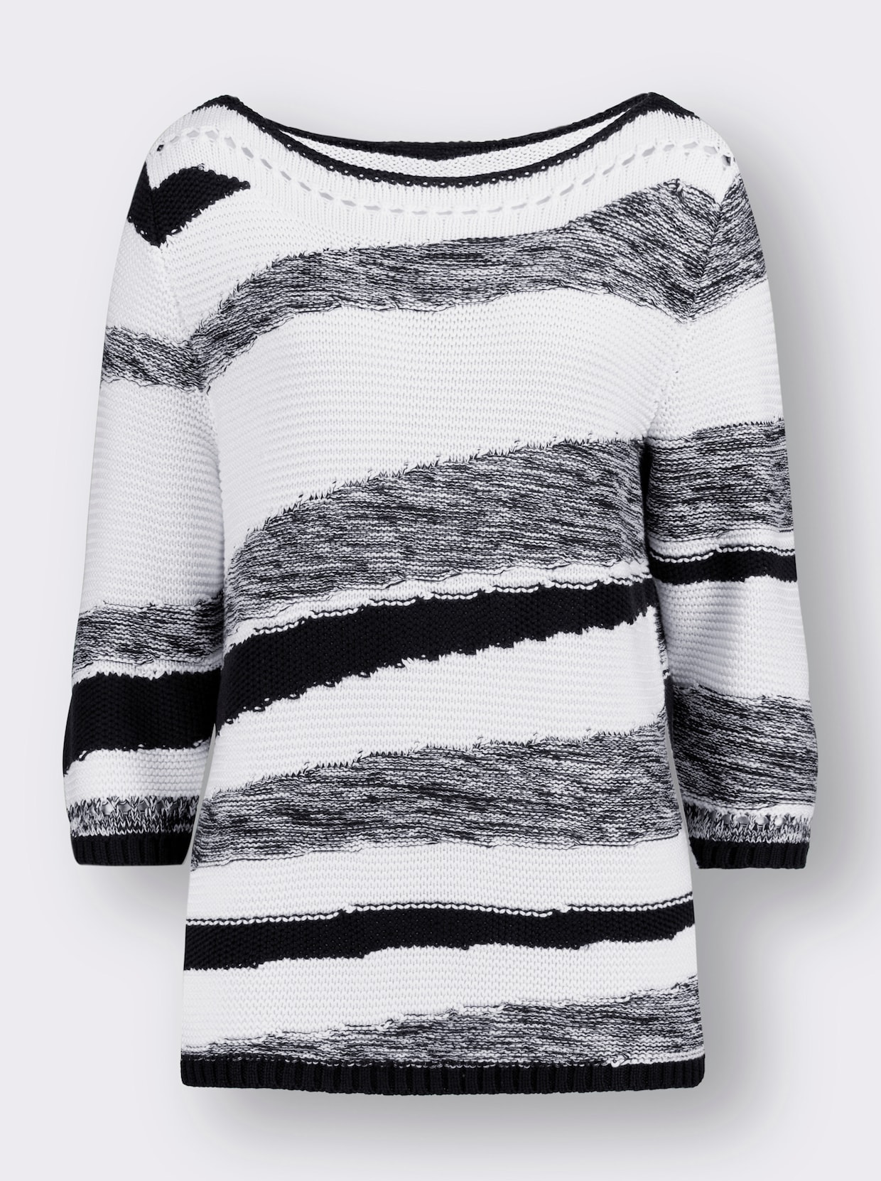 Pullover - wit/zwart gedessineerd