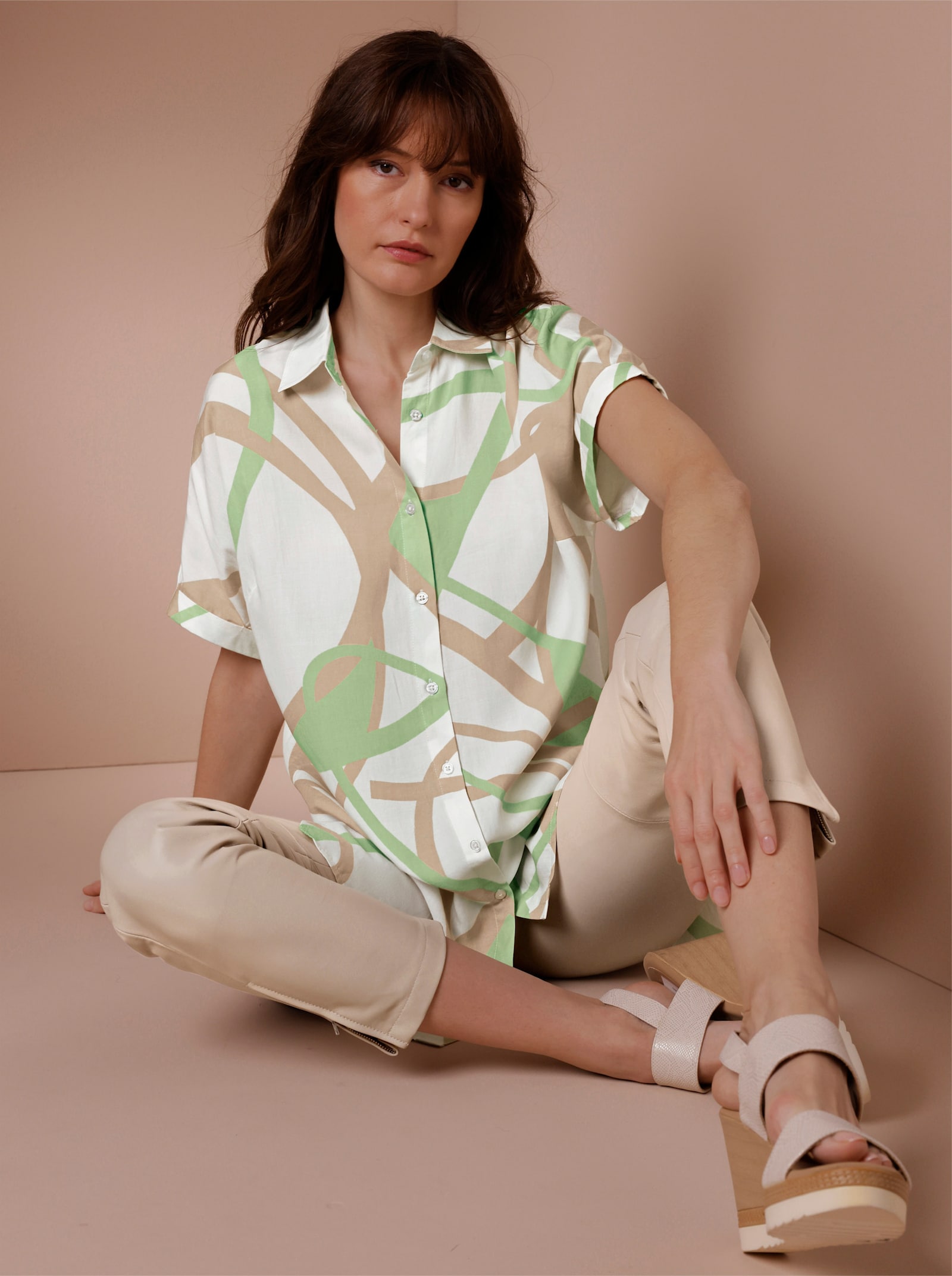 CREATION L PREMIUM Longbluse mit Druck-Dessin - ecru-beige-bedruckt