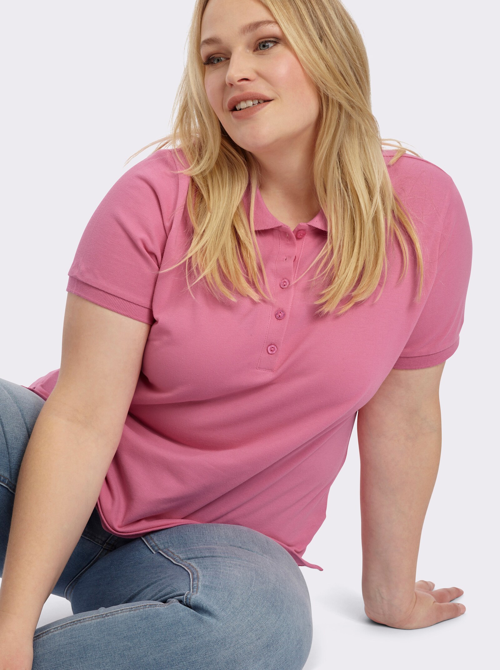 Poloshirt mit Seitenschlitzen - pink