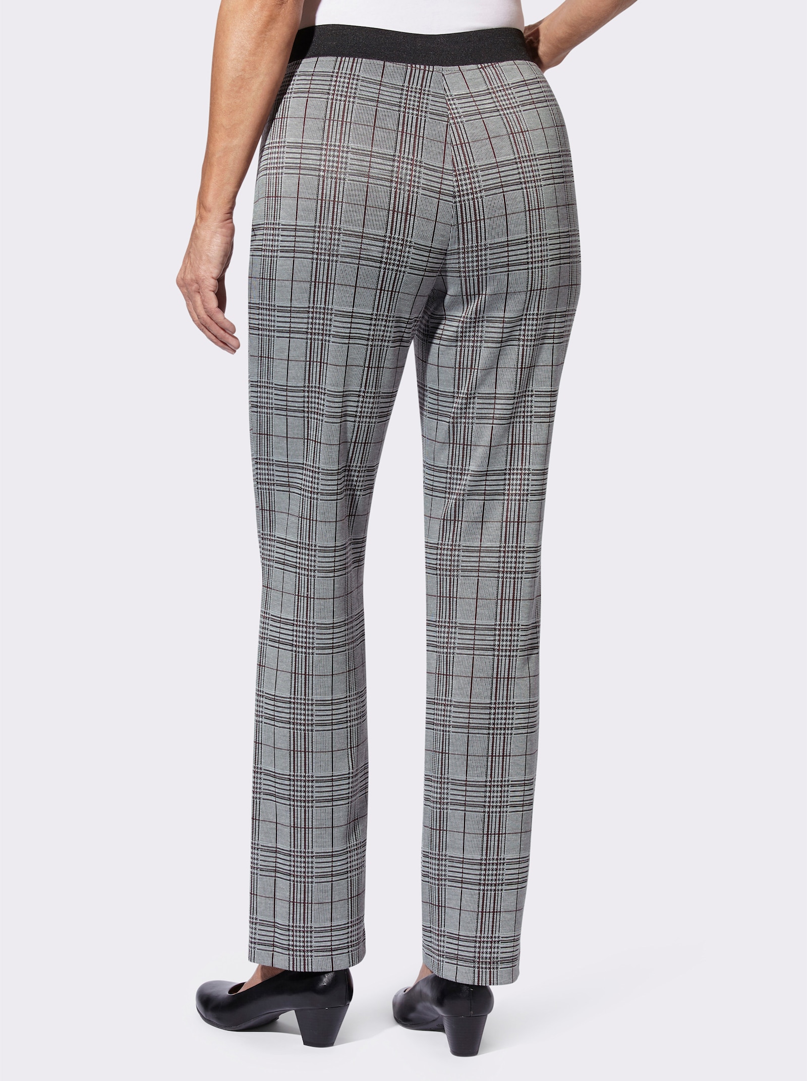 Jerseybroek met comfortband rondom - bordeaux + bordeaux/zwart geruit