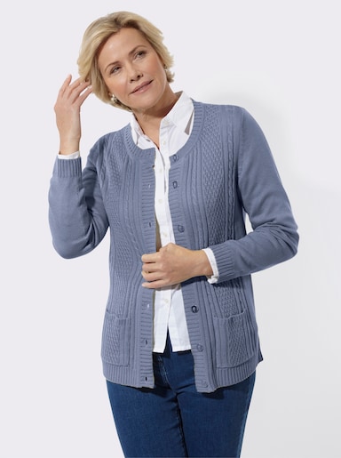 Strickjacke mit Einstrickmuster - taubenblau
