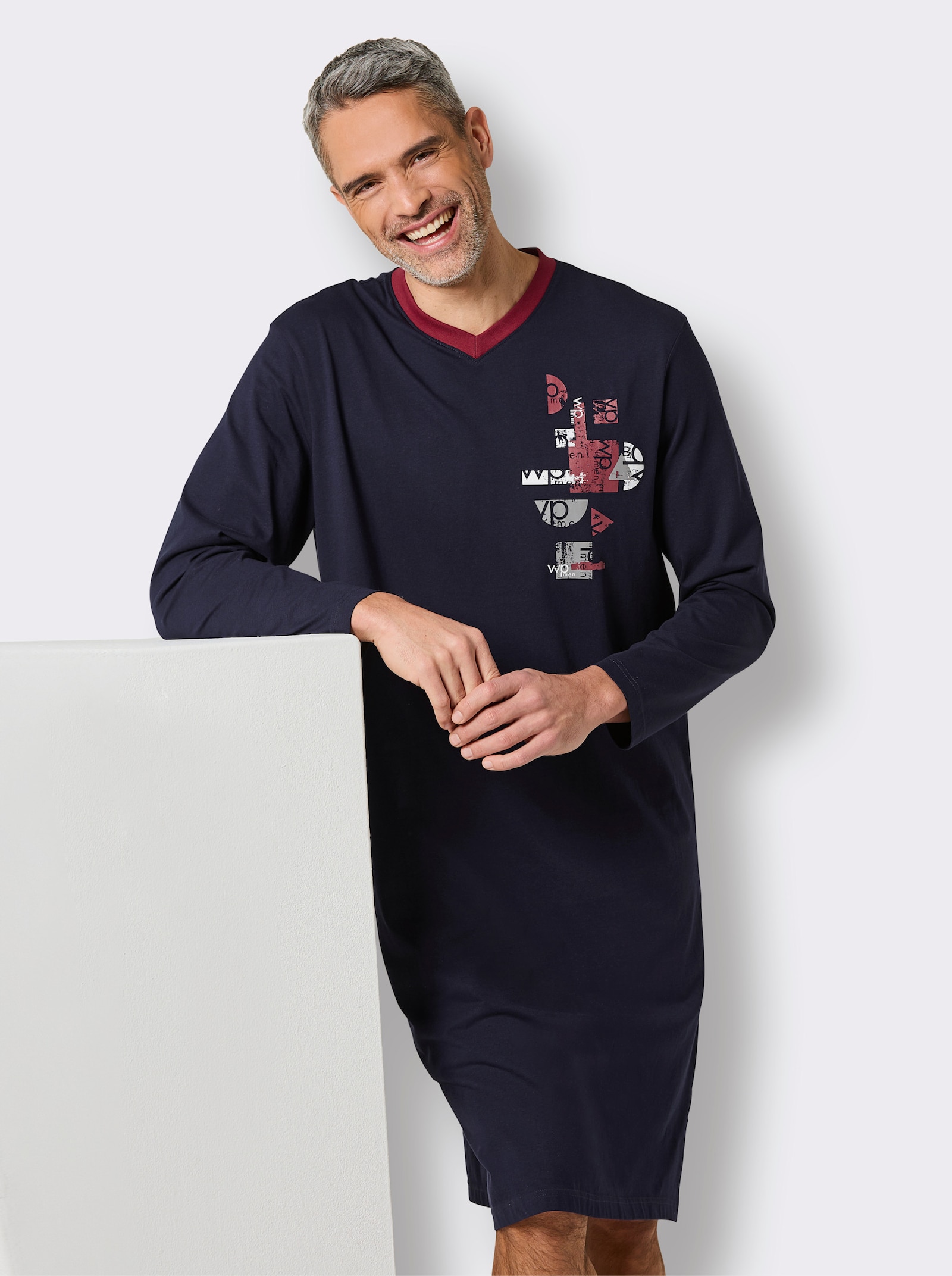 wäschepur men Nachthemden - dunkelrot-bedruckt + marine-bedruckt