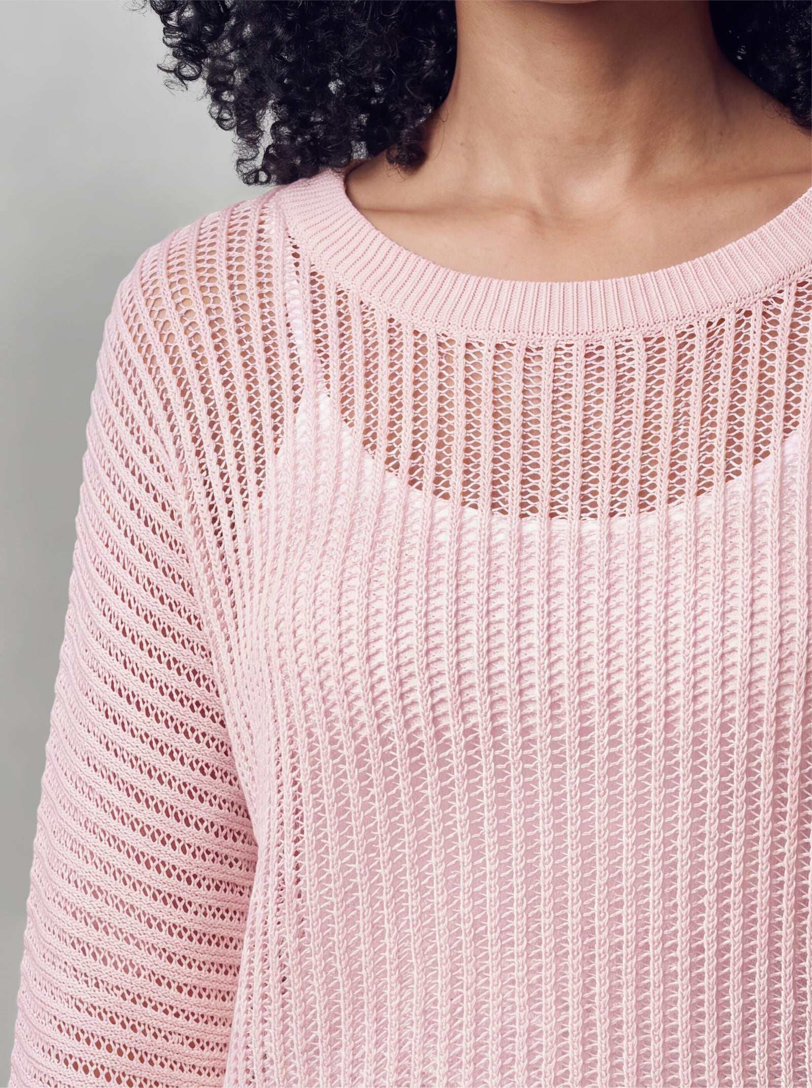 heine Ajourpullover mit weitem Ausschnitt - hellrosé