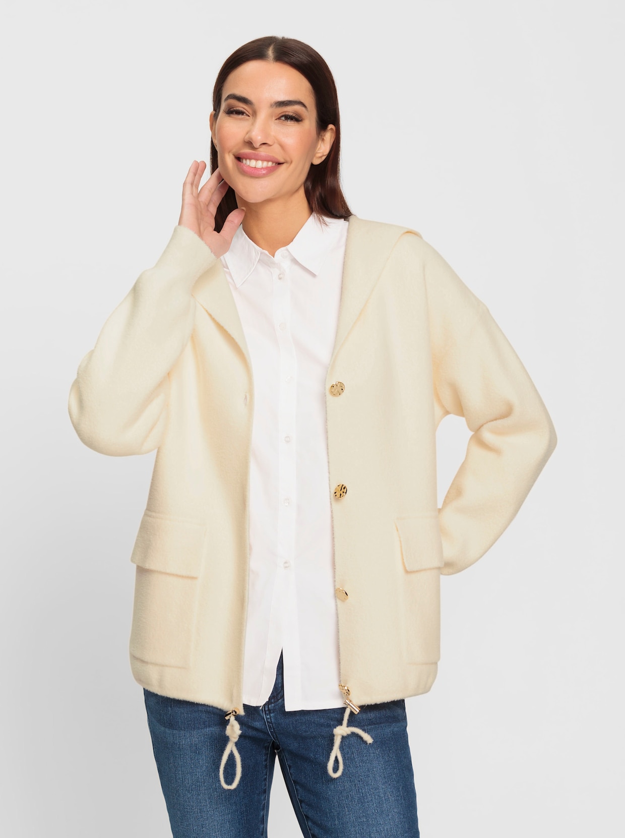heine Gebreid vest met capuchon - champagne