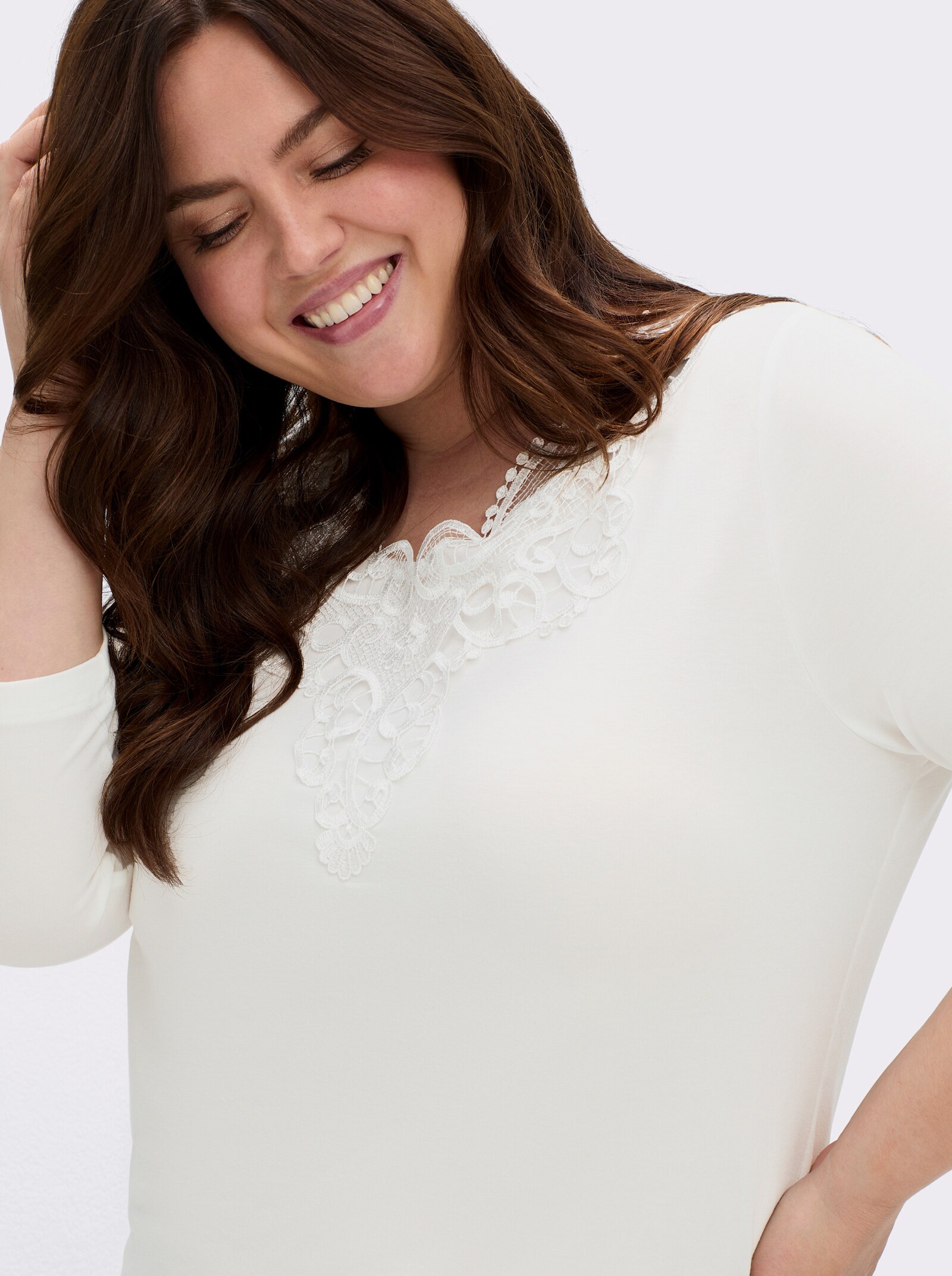 Spitzenshirt mit 3/4-Ärmeln - ecru