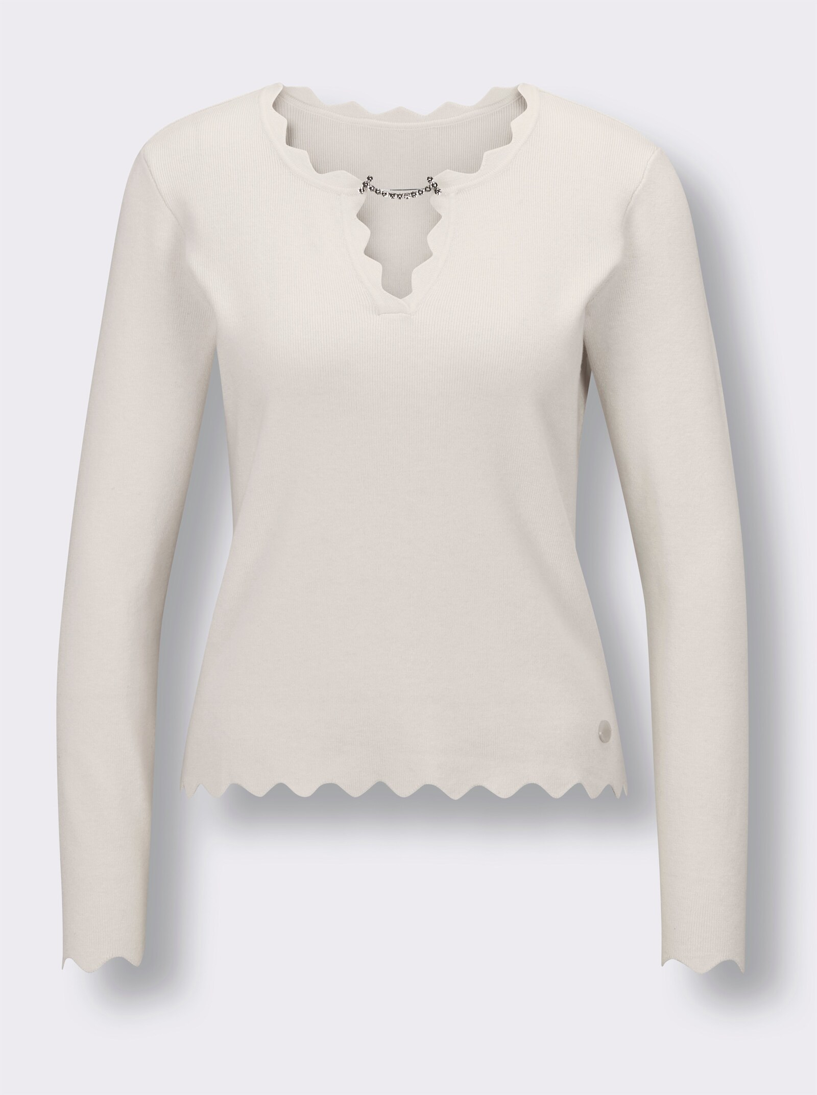 CREATION L PREMIUM Langarm-Pullover mit abnehmbarer Spange - ecru