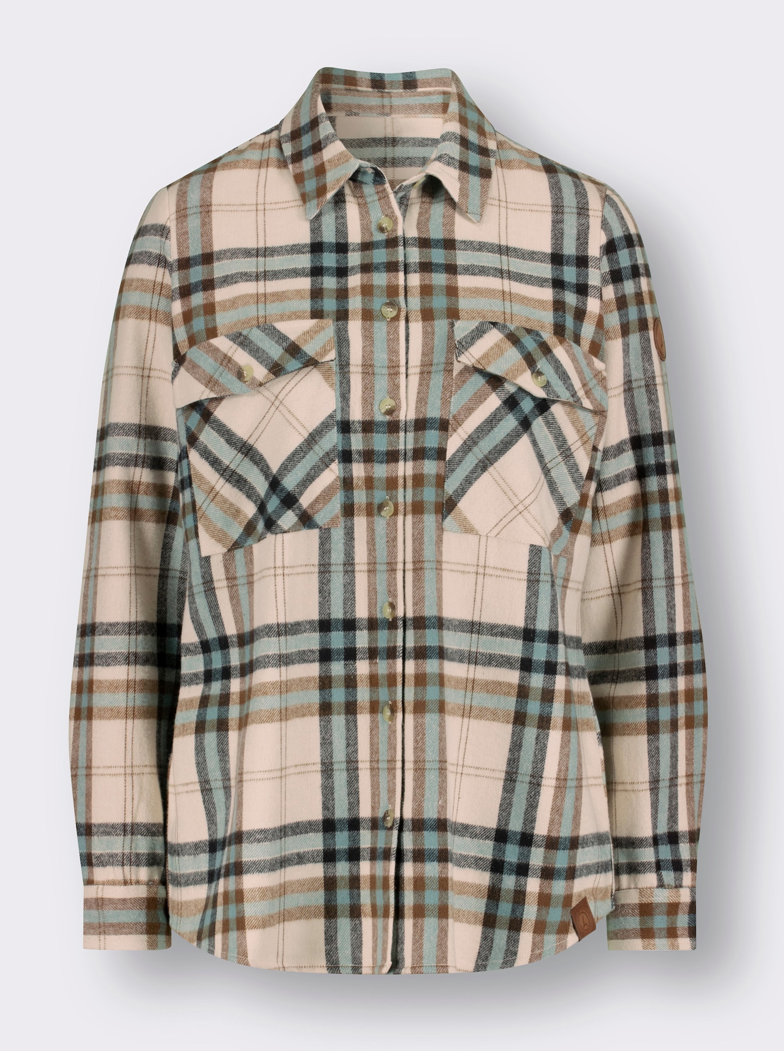Flanellbluse mit mehrfarbigem Webkaro - jade-elfenbein-kariert