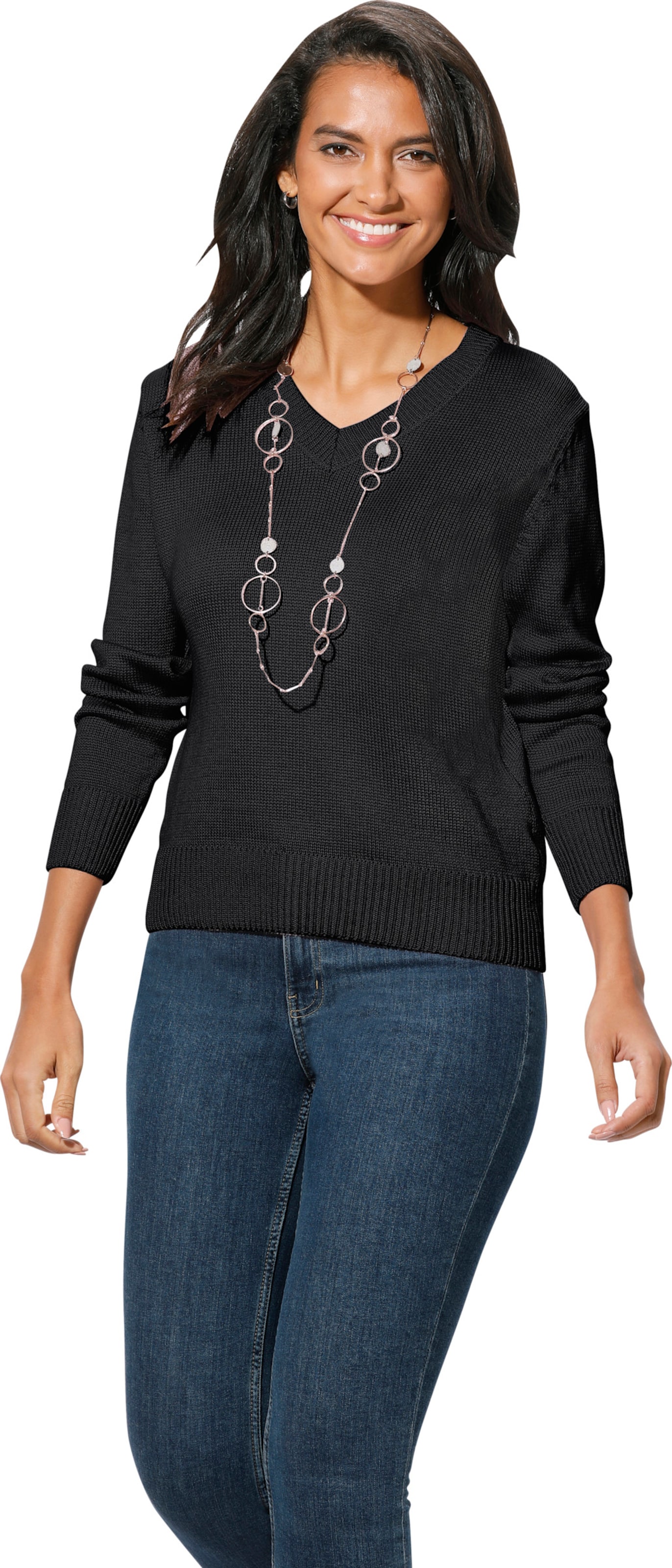 Sheego Damen Schwarz V-Ausschnitt-Pullover - Bild 2