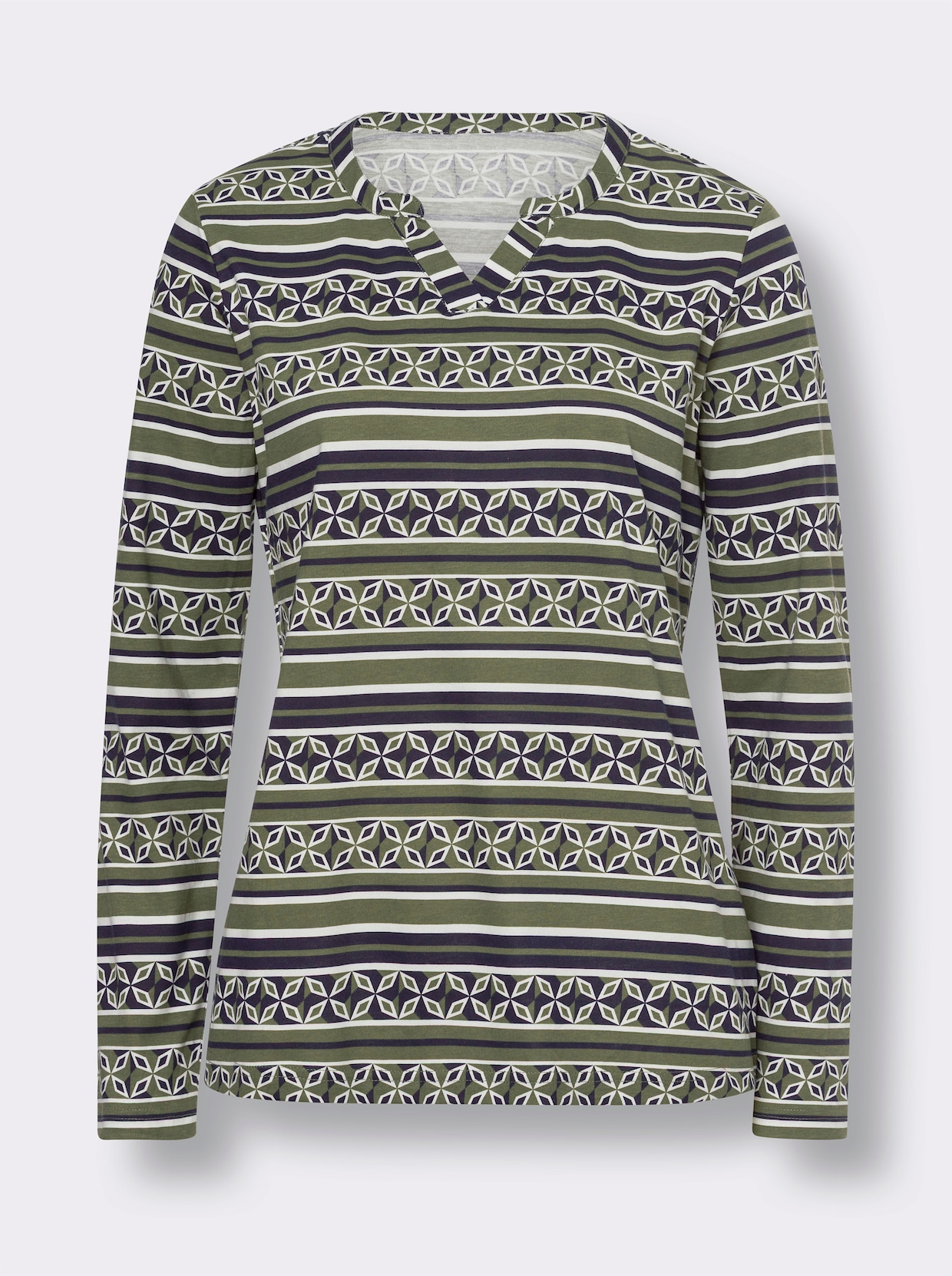 heine Shirt met lange mouwen - kaki/marine bedrukt
