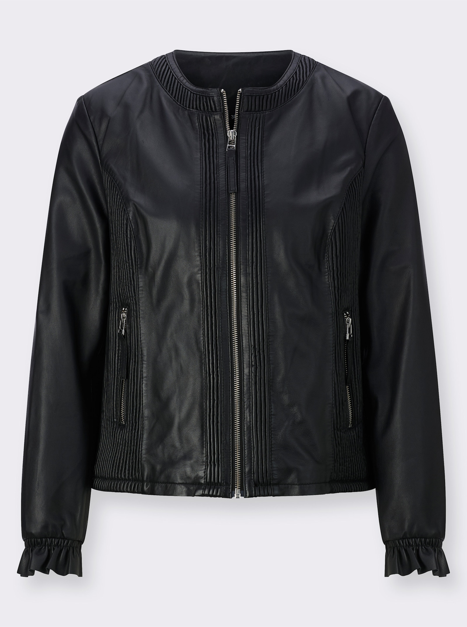 Mainpol Leren blazer met smokinzetten - zwart