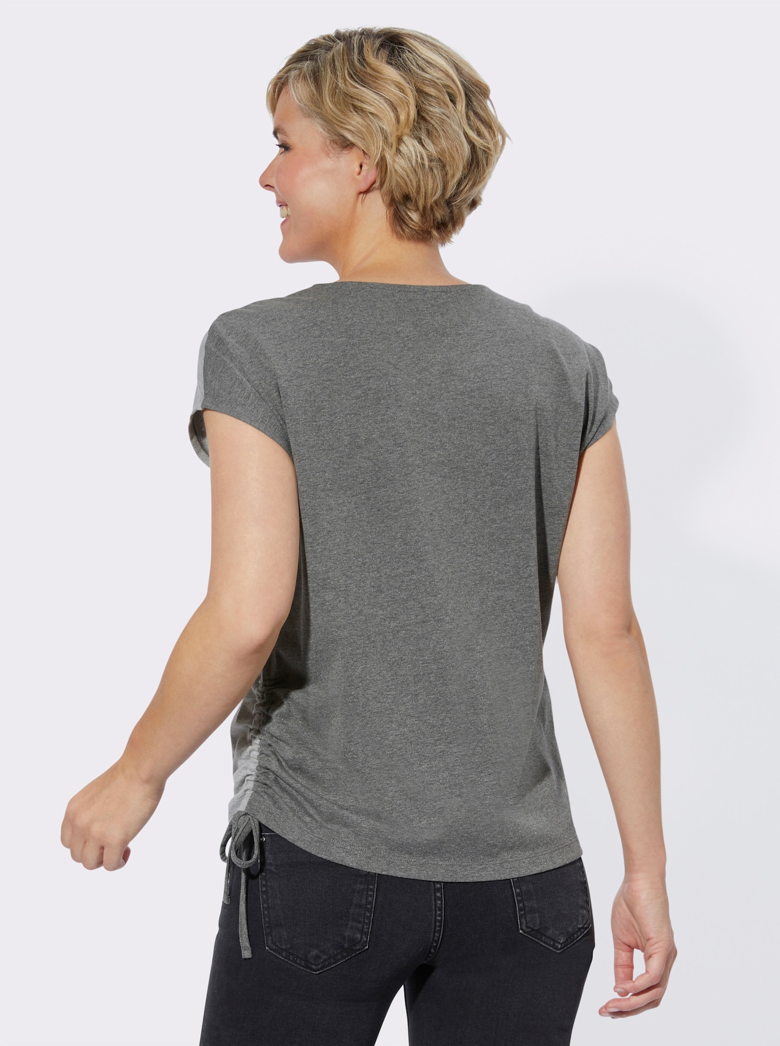 Rundhalsshirt mit Colour-Blocking - anthrazit-mint