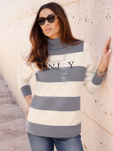 heine Rollkragenpullover mit Blockstreifen - grau-champagner-gestreift