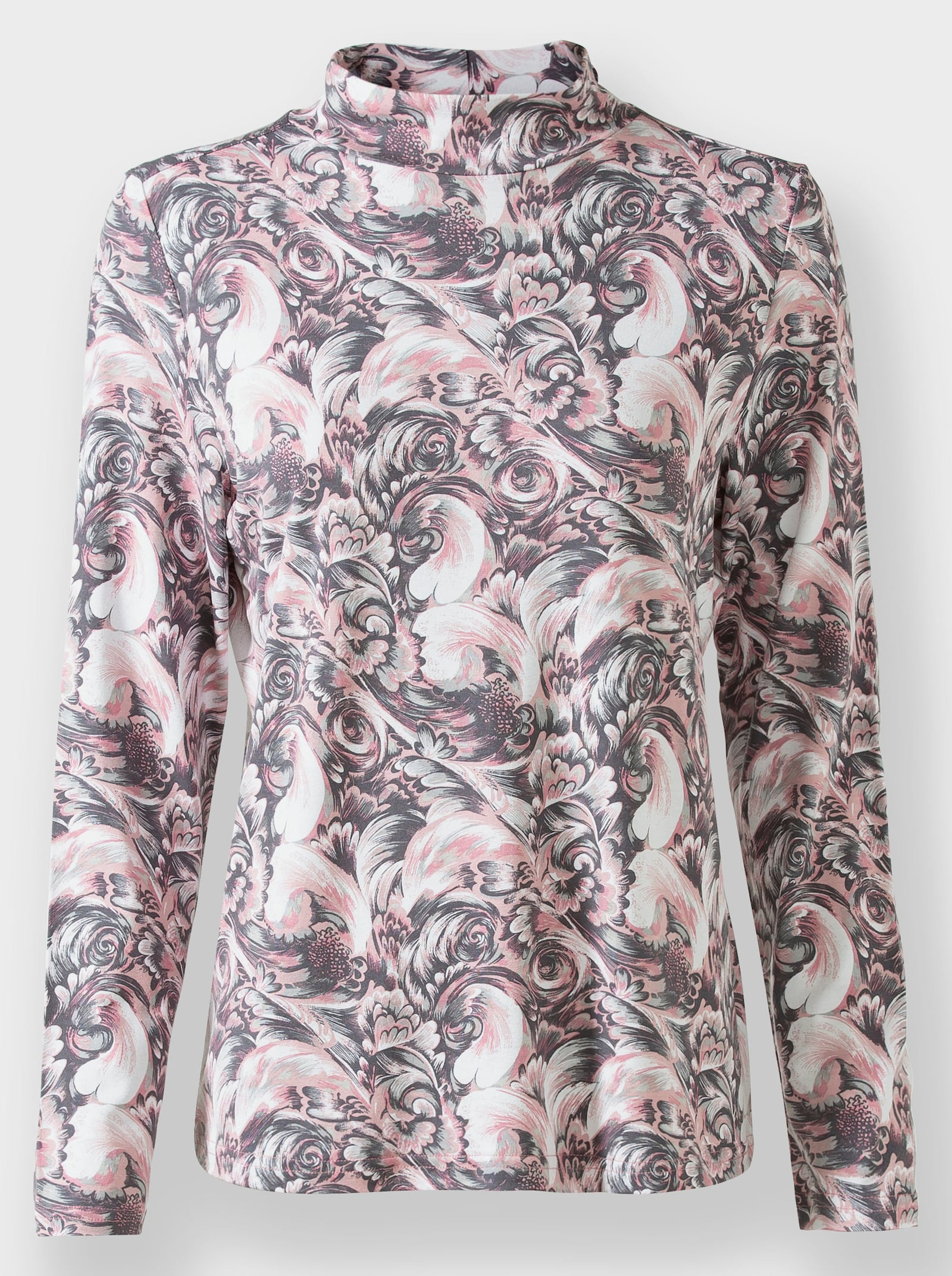 Langarmshirt mit Stehkragen, bedruckt - hortensie-ecru-bedruckt