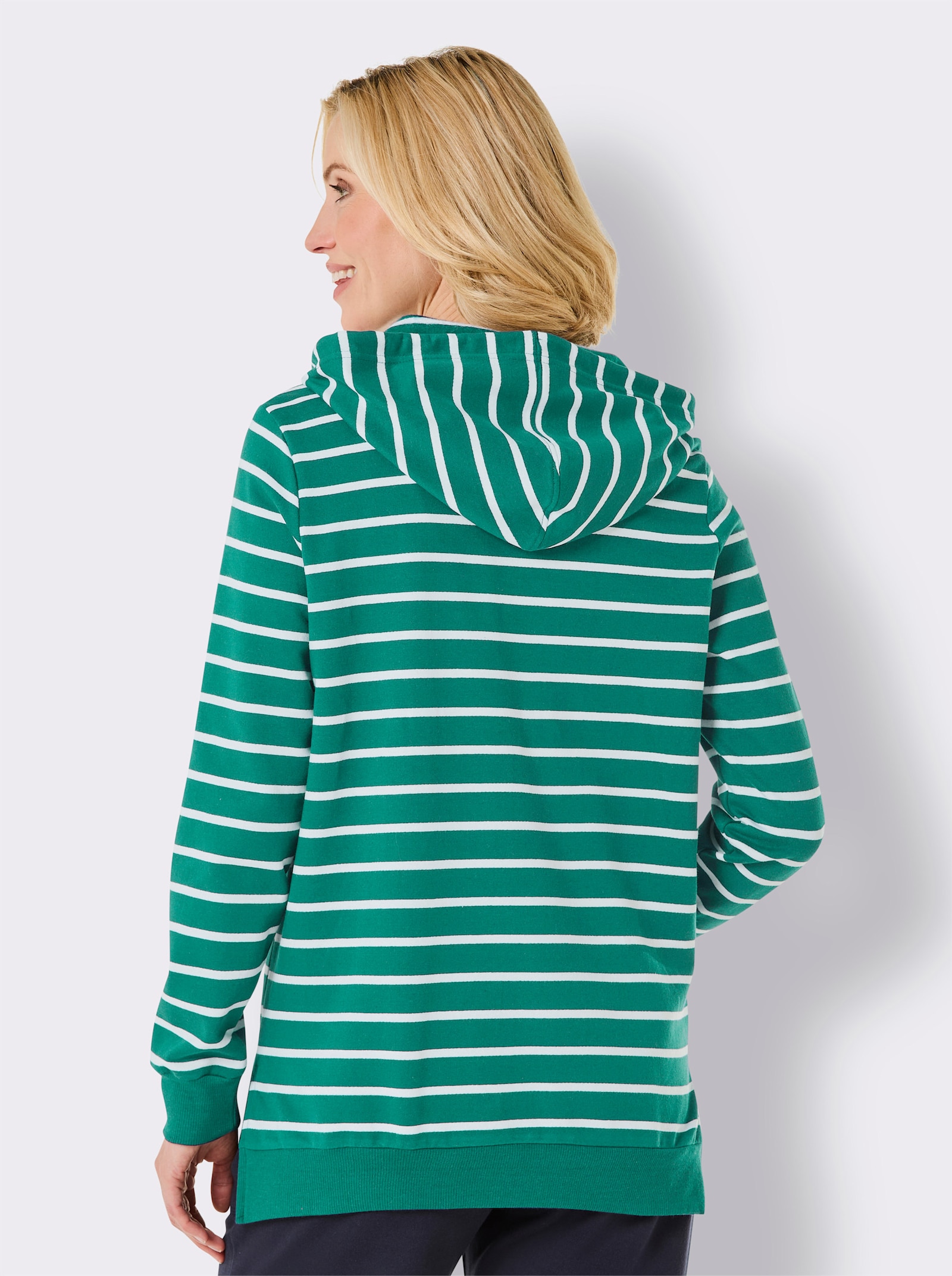 Catamaran Sports Sweatshirt , innen wärmend angeraut - smaragd-weiß-gestreift