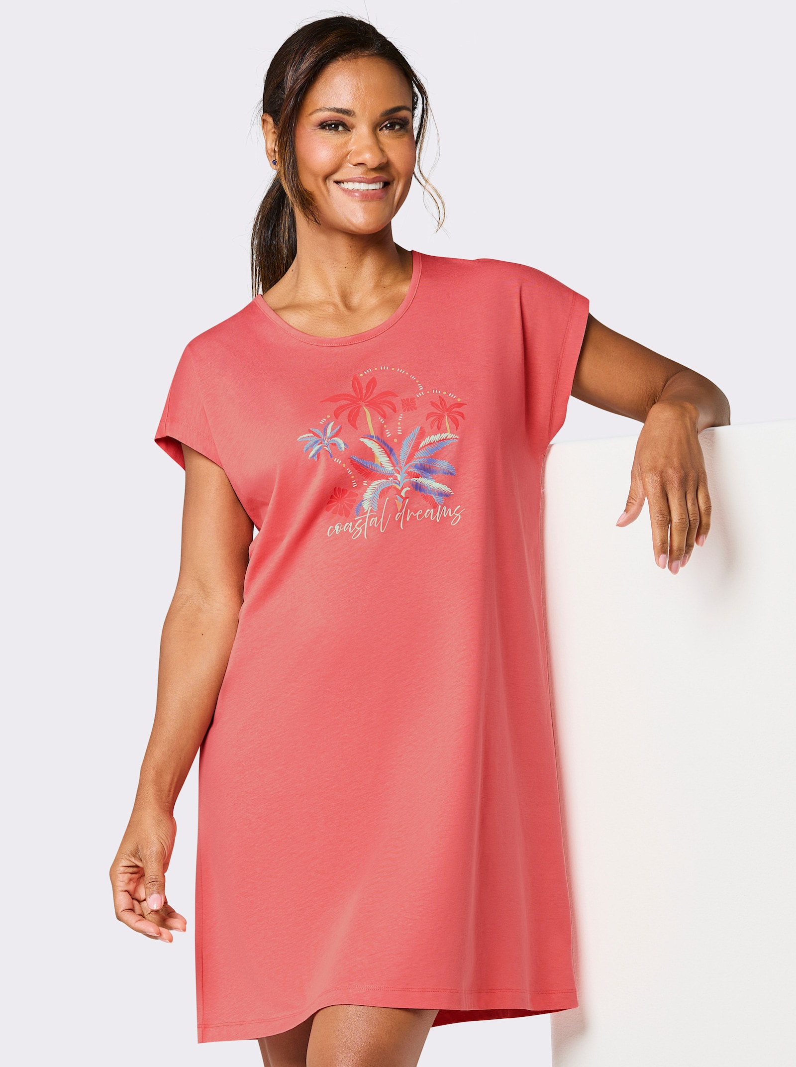 wäschepur Sleepshirts mit Palmen-Druck - himmelblau + koralle