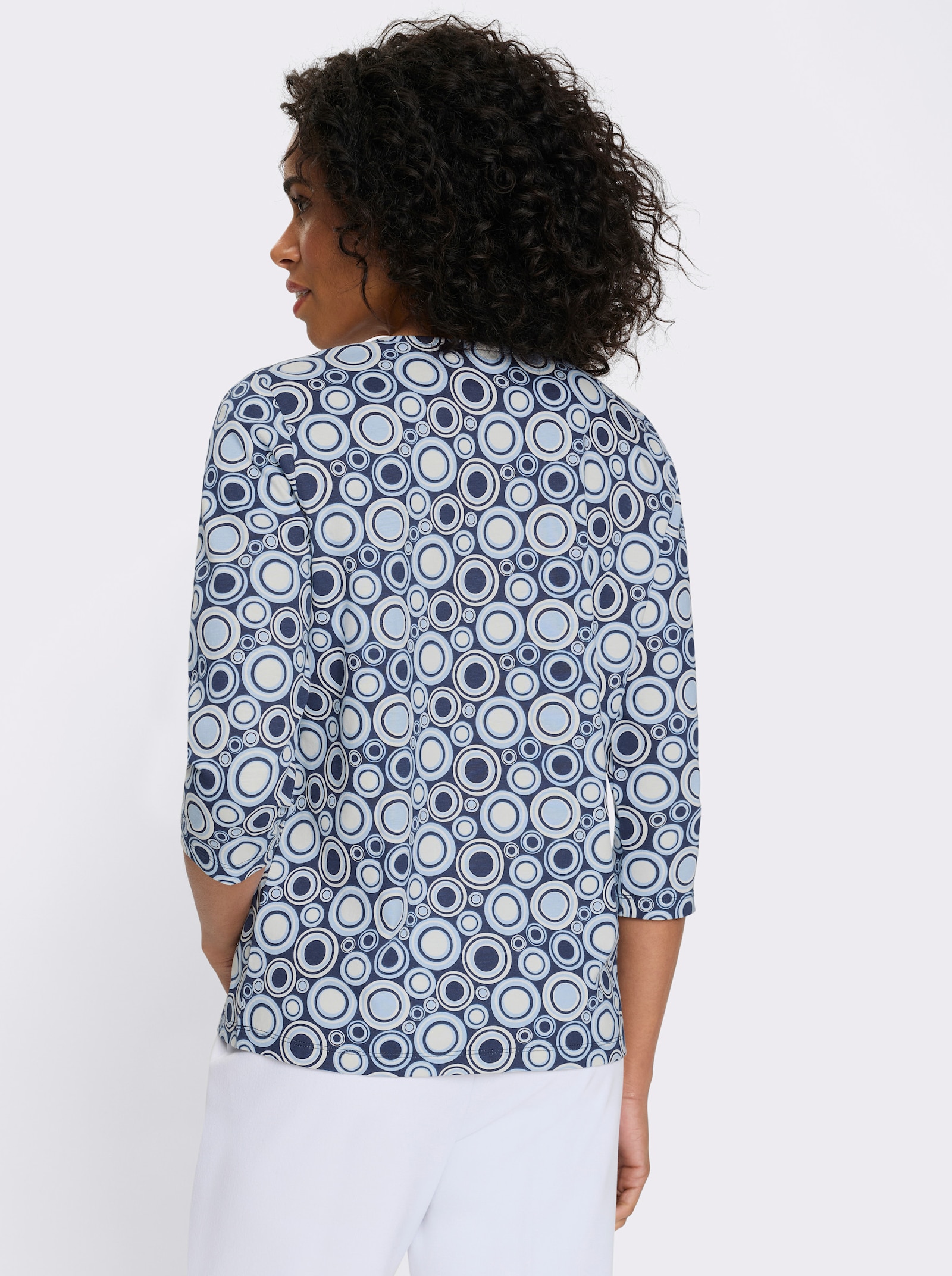 3/4-Arm-Shirt mit Kreise-Muster, Baumwolle - marine-ecru-gemustert
